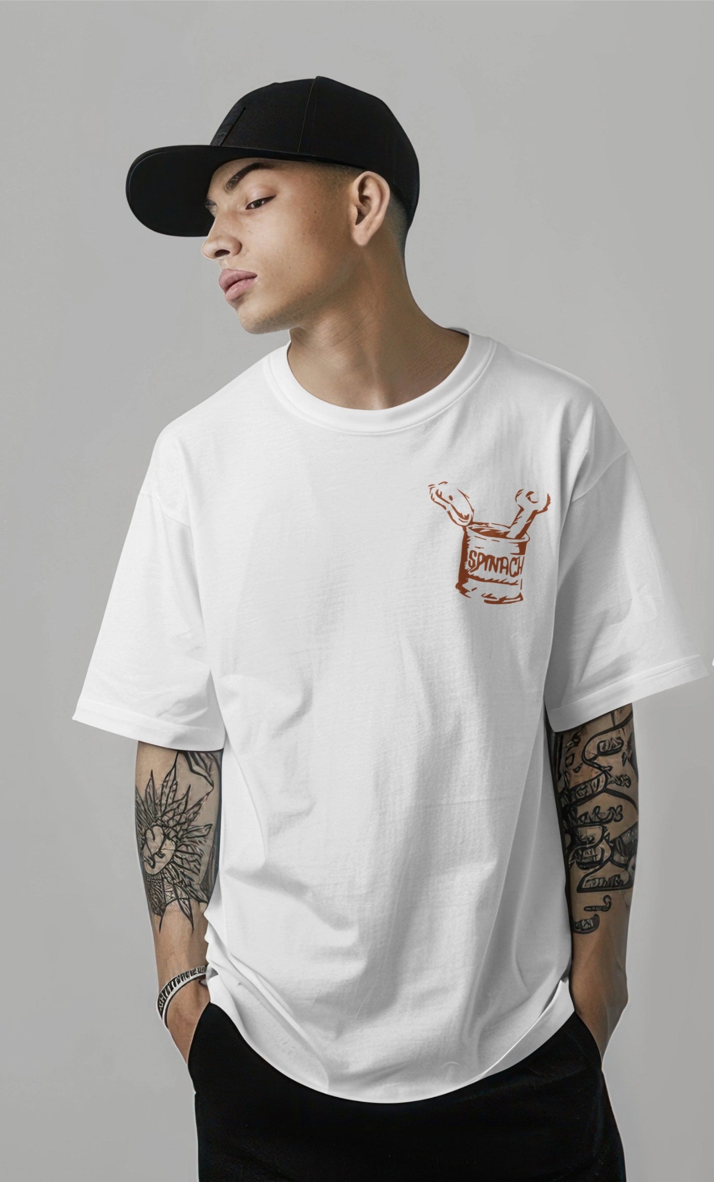 Popeye Graphic Back Print Oversized White T-Shirt Harble Outfits