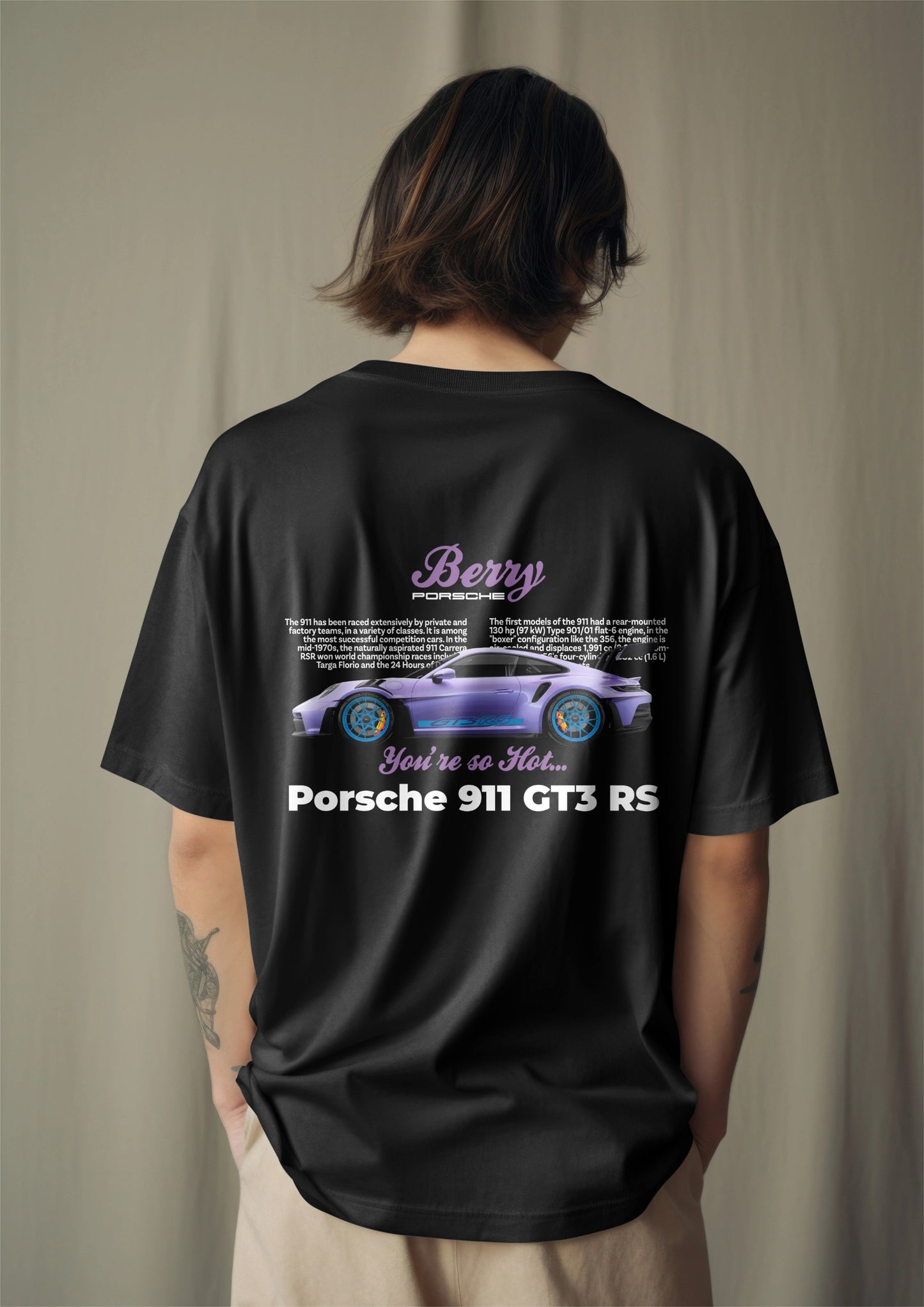 Porsche 911 GT3 RS Graphic Printed Oversized T-shirt - Berry Edition Harble Outfits