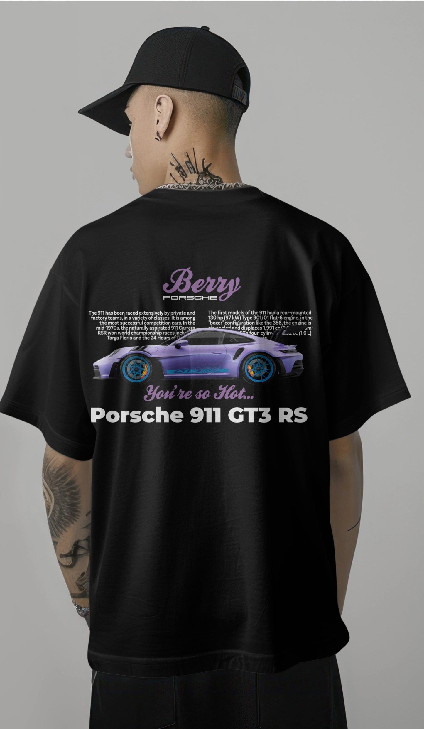 Porsche 911 GT3 RS Graphic Printed Oversized T-shirt - Berry Edition Harble Outfits