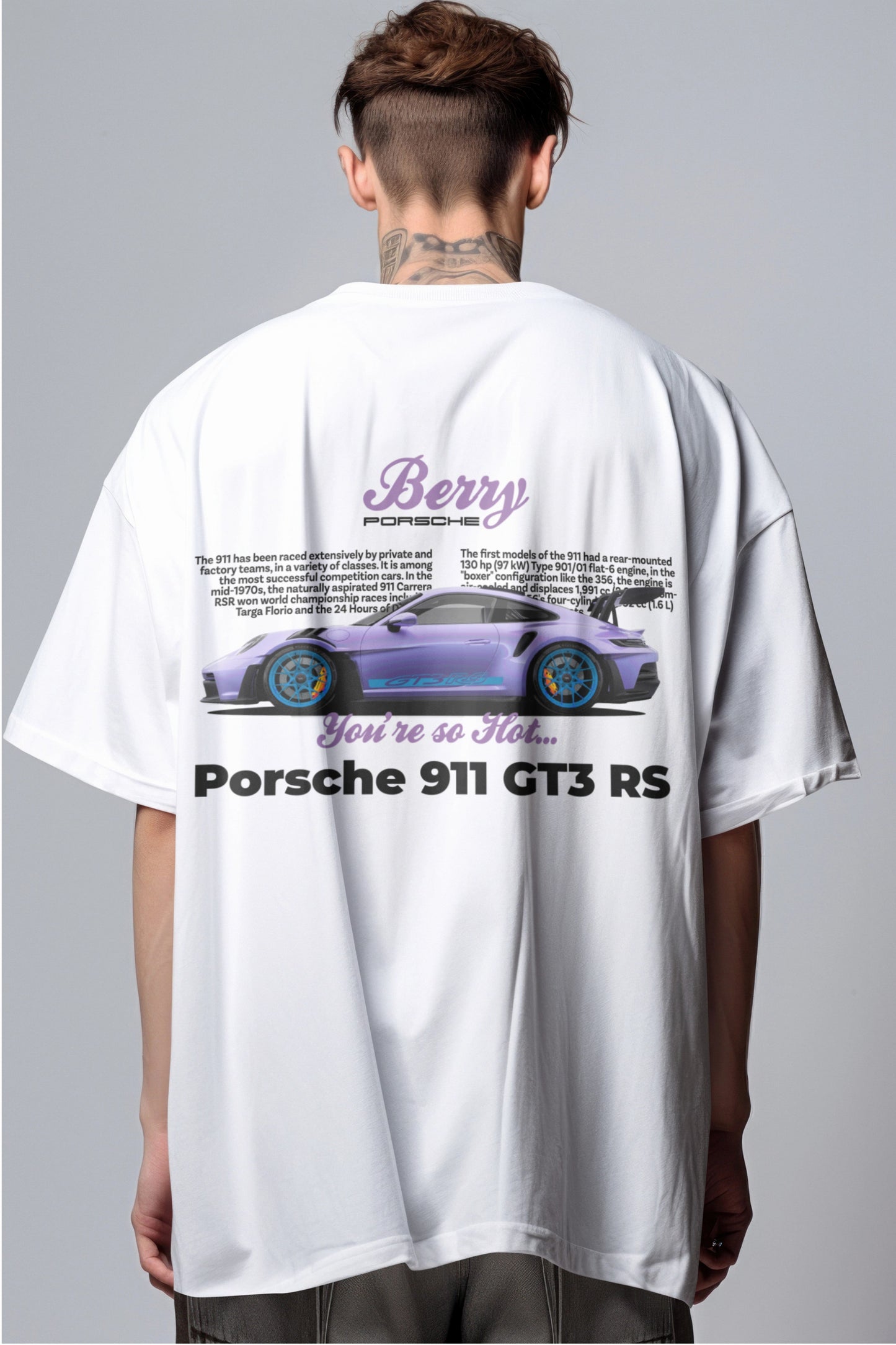 Porsche 911 GT3 RS Graphic Printed Oversized T-shirt - Berry Edition Harble Outfits