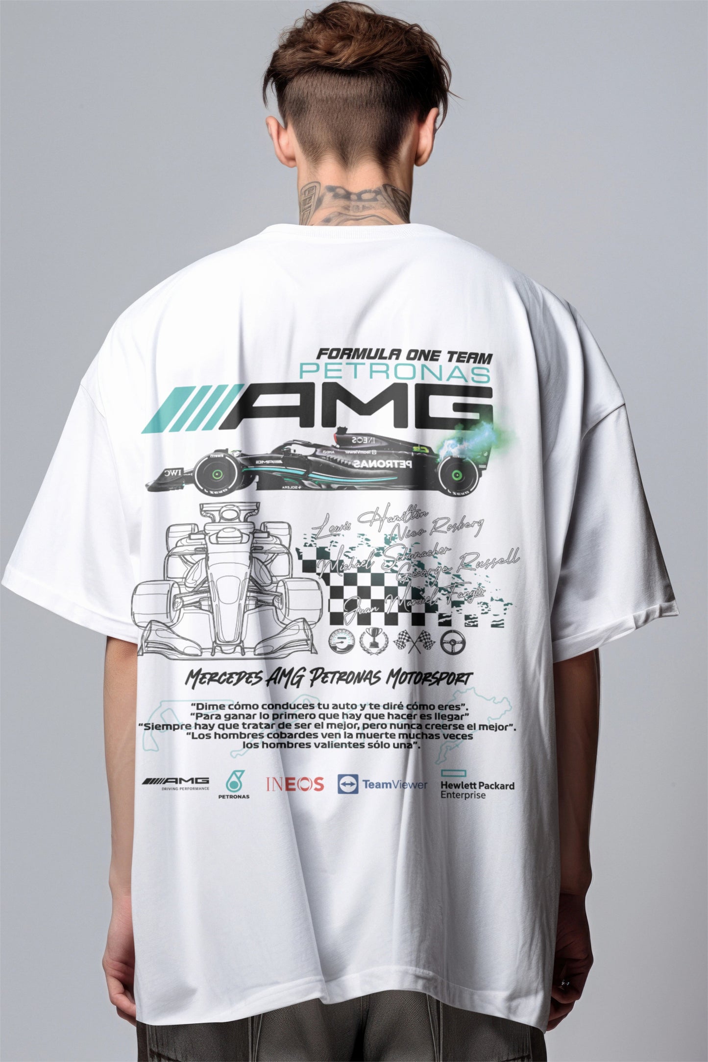 F1 Mercedes AMG Petronas 1 Printed Oversized T-shirt Harble Outfits