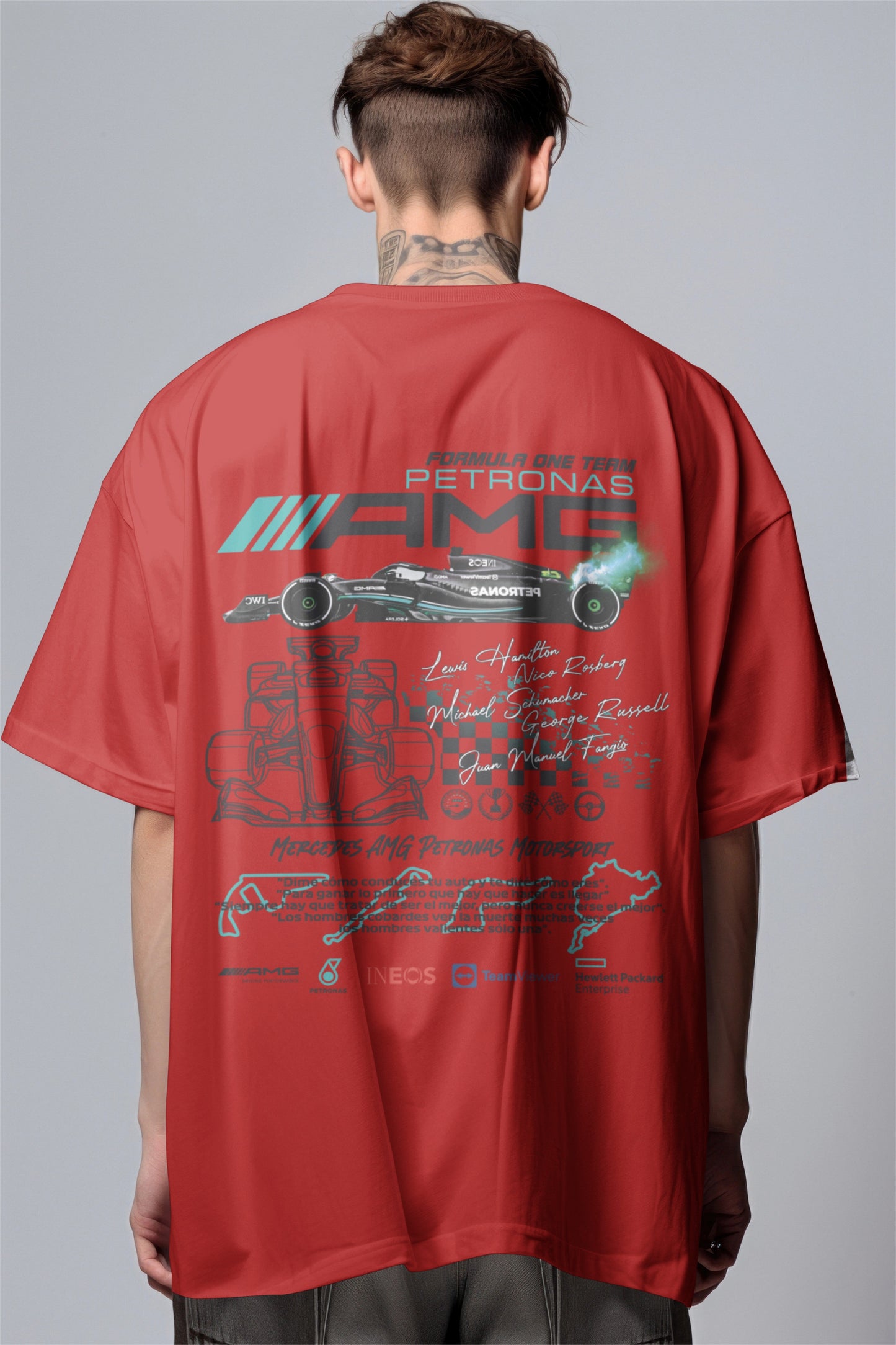 F1 Mercedes AMG Petronas 1 Printed Oversized T-shirt Harble Outfits