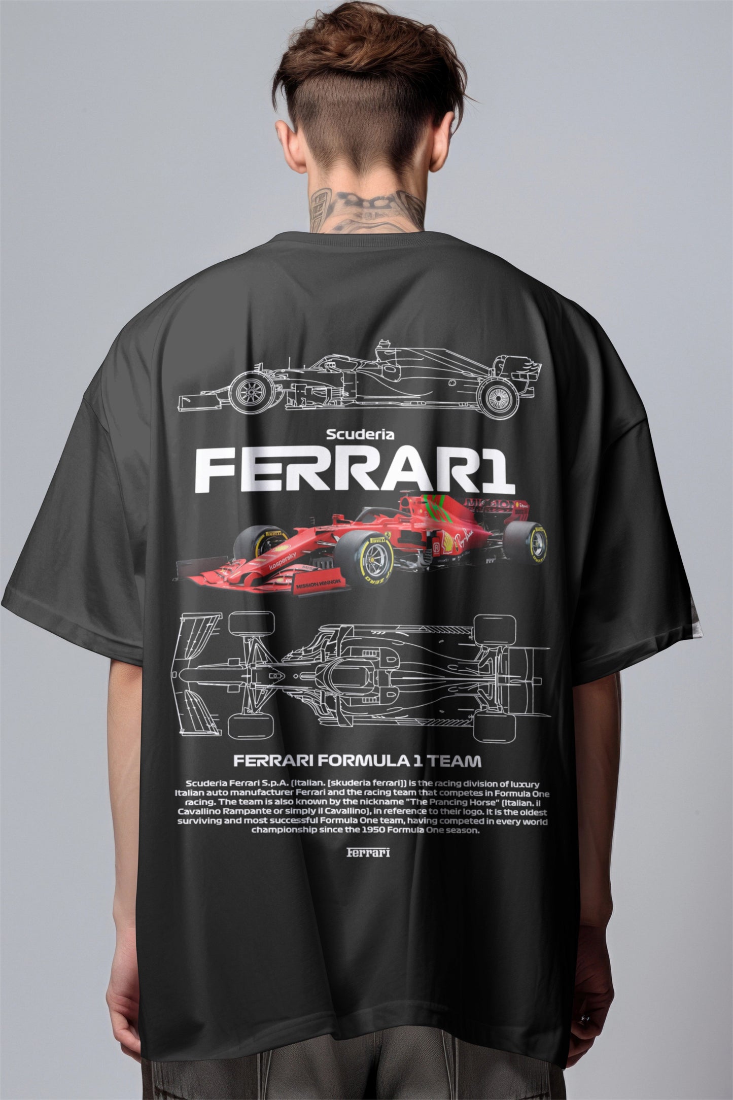 F1 Scuderia Ferrari 1 Printed Oversized T-shirt Harble Outfits