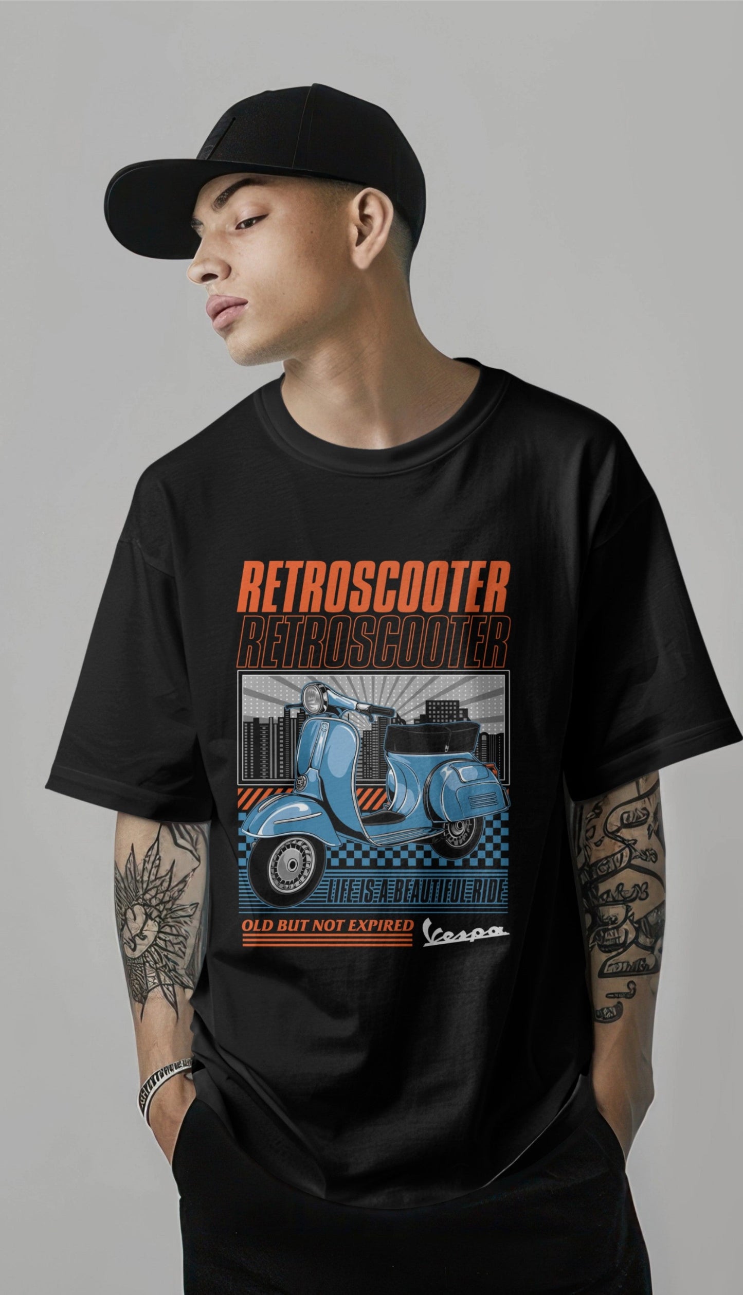 Retro Blue Vespa Graphic Printed Oversized T-shirt - Old But Not Expired Harble Outfits