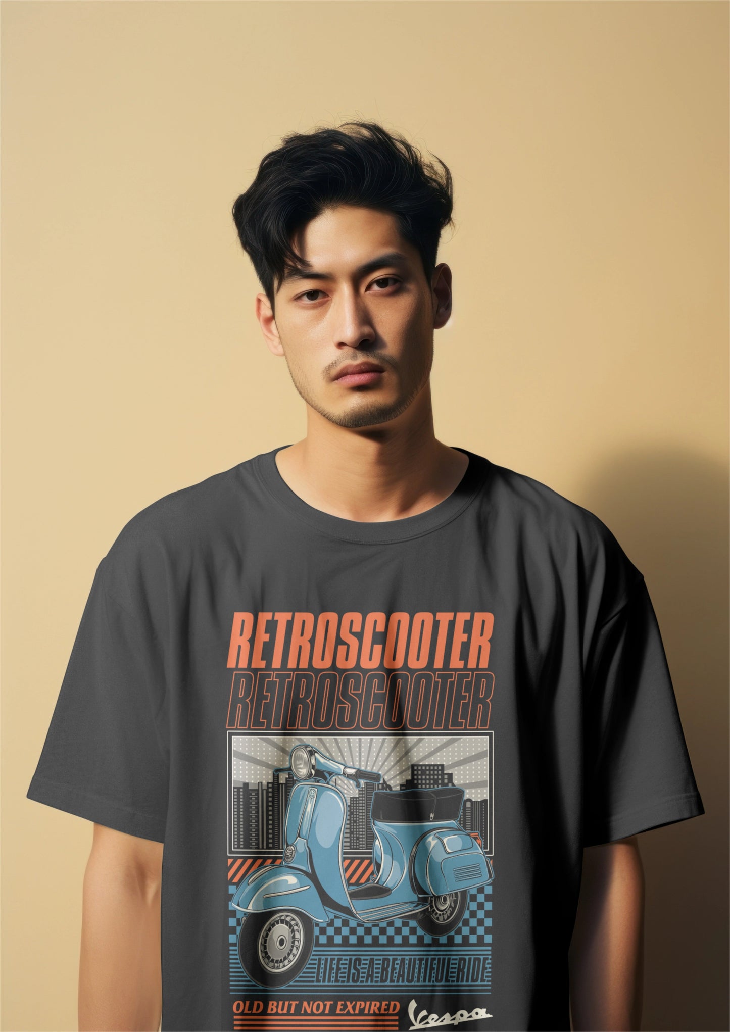 Retro Blue Vespa Graphic Printed Oversized T-shirt - Old But Not Expired Harble Outfits