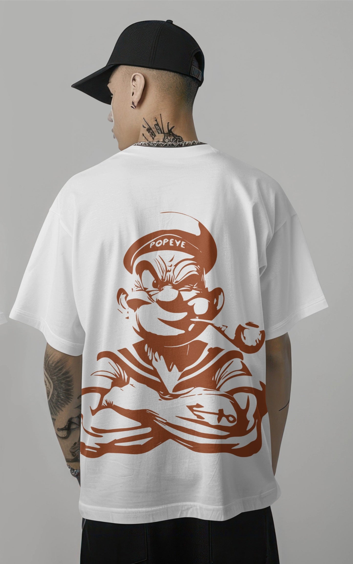 Popeye Graphic Back Print Oversized White T-Shirt Harble Outfits