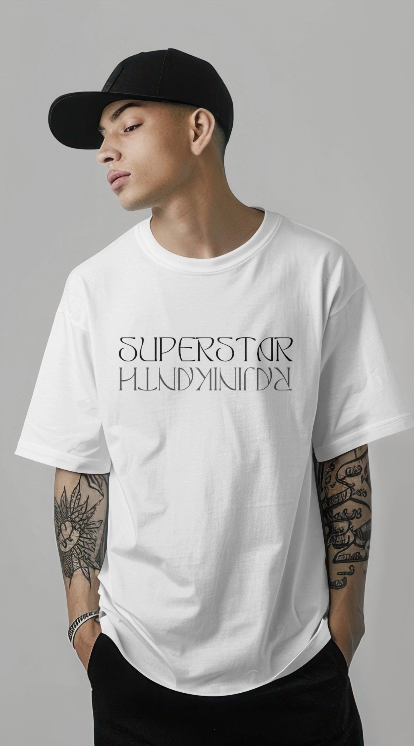 Rajini Superstar Back-Print Oversized T-Shirt – Black Drop Harble Outfits