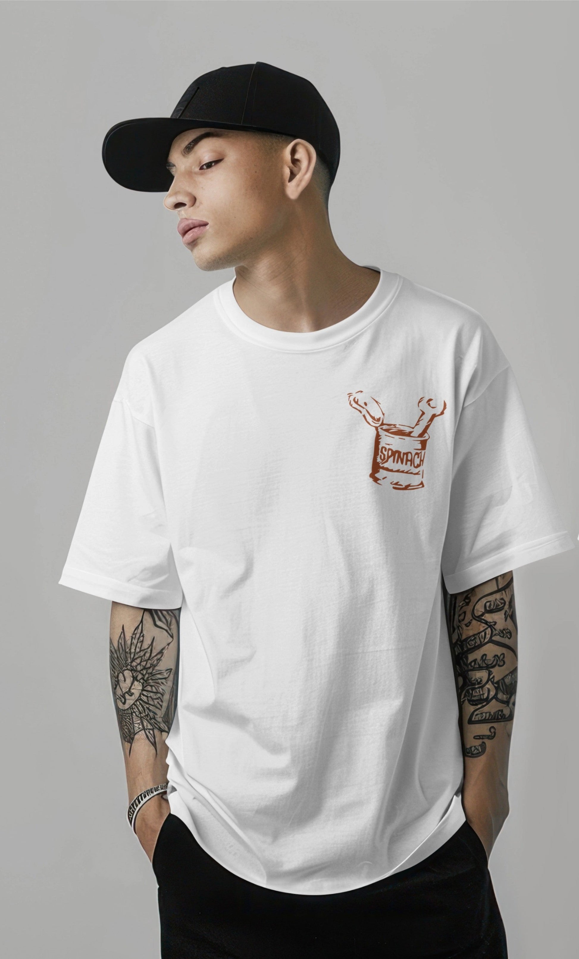Popeye Graphic Back Print Oversized White T-Shirt Harble Outfits