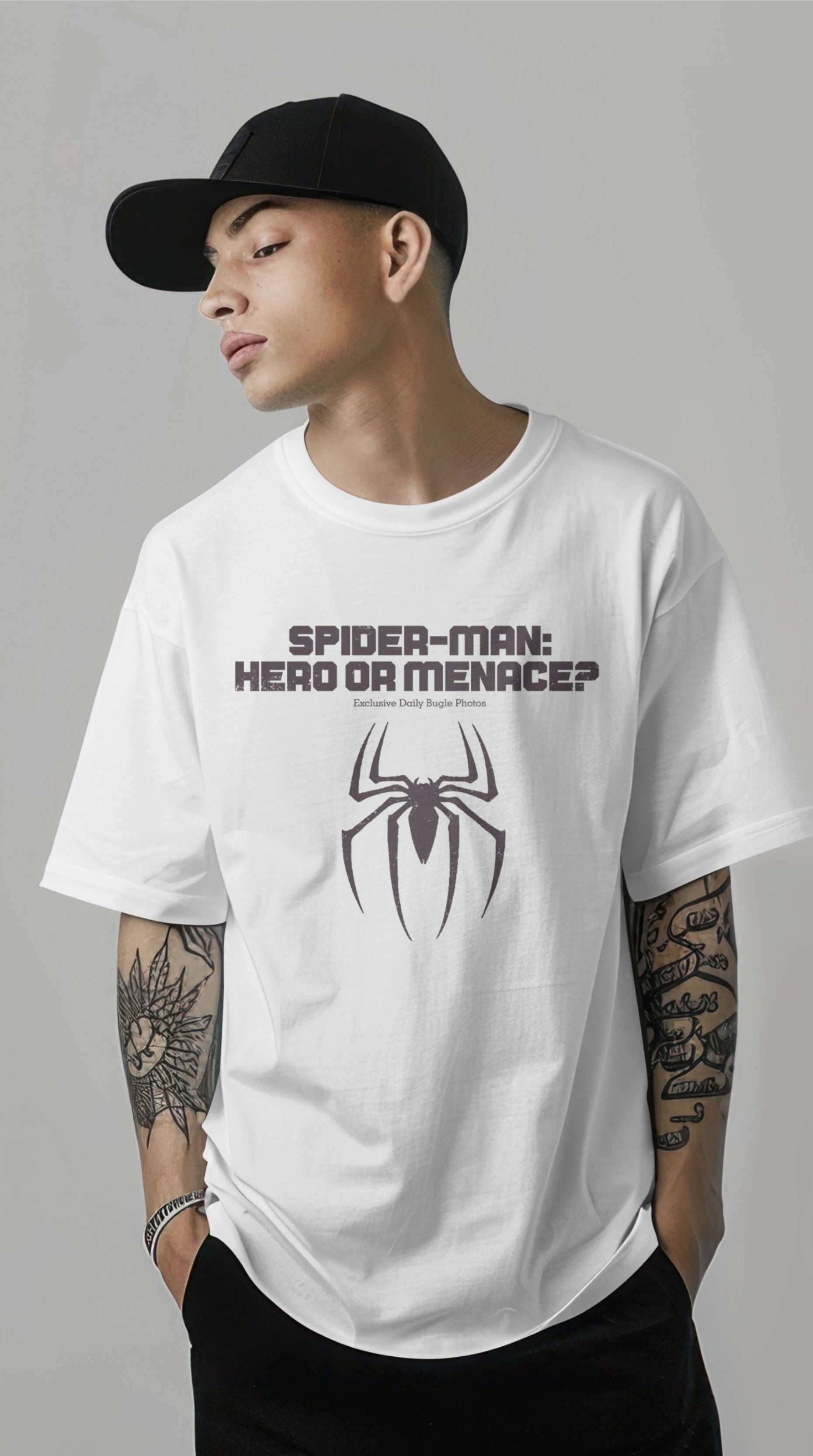 Spiderman Newspaper Printed Oversized T-Shirt Harble Outfits
