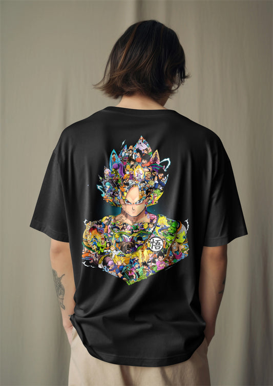 Goku - Super Saiyan Legacy Collage Graphic Printed Oversized T-shirt