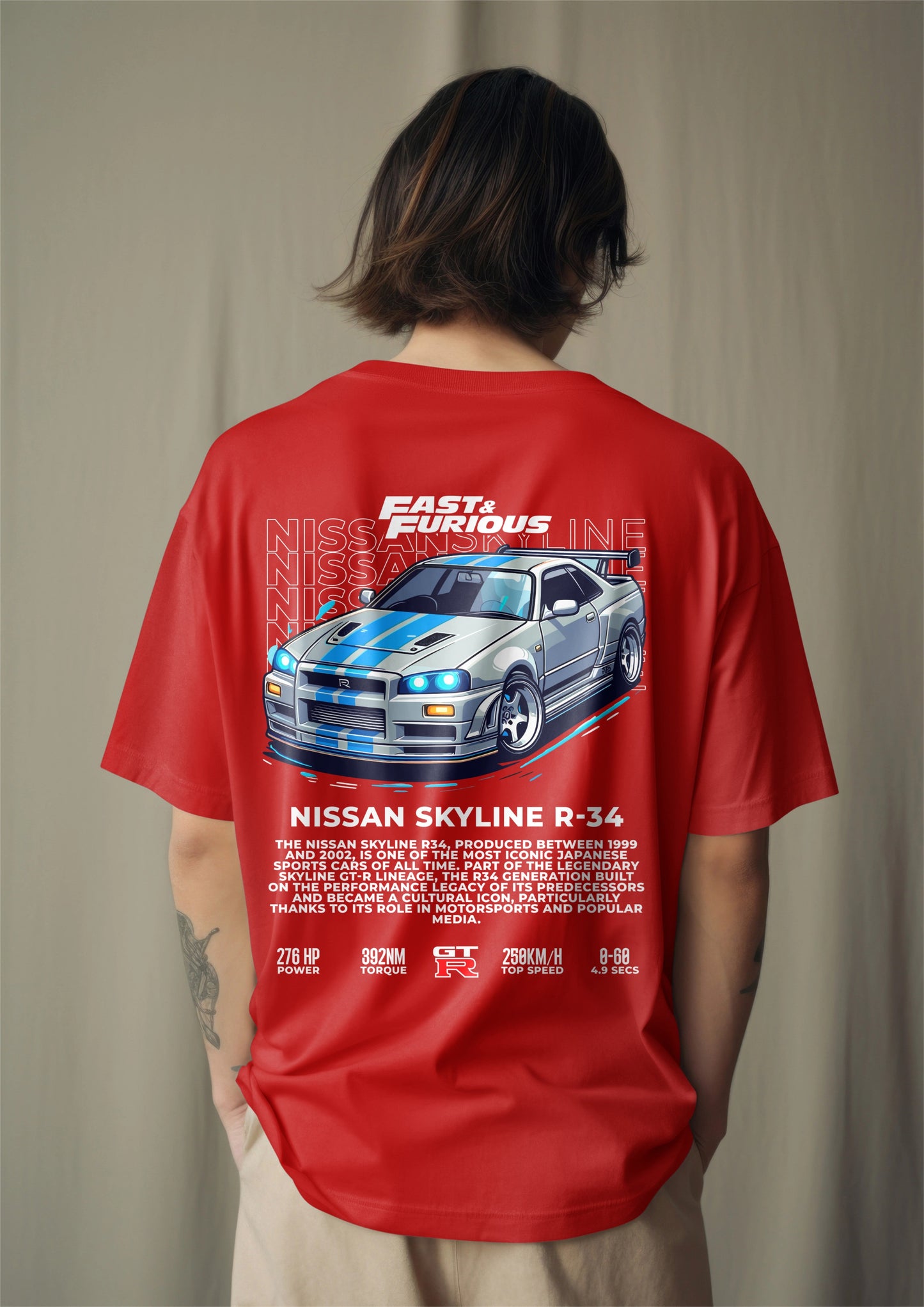 Fast & Furious Nissan Skyline R-34 Graphic Printed Oversized T-shirt Harble Outfits