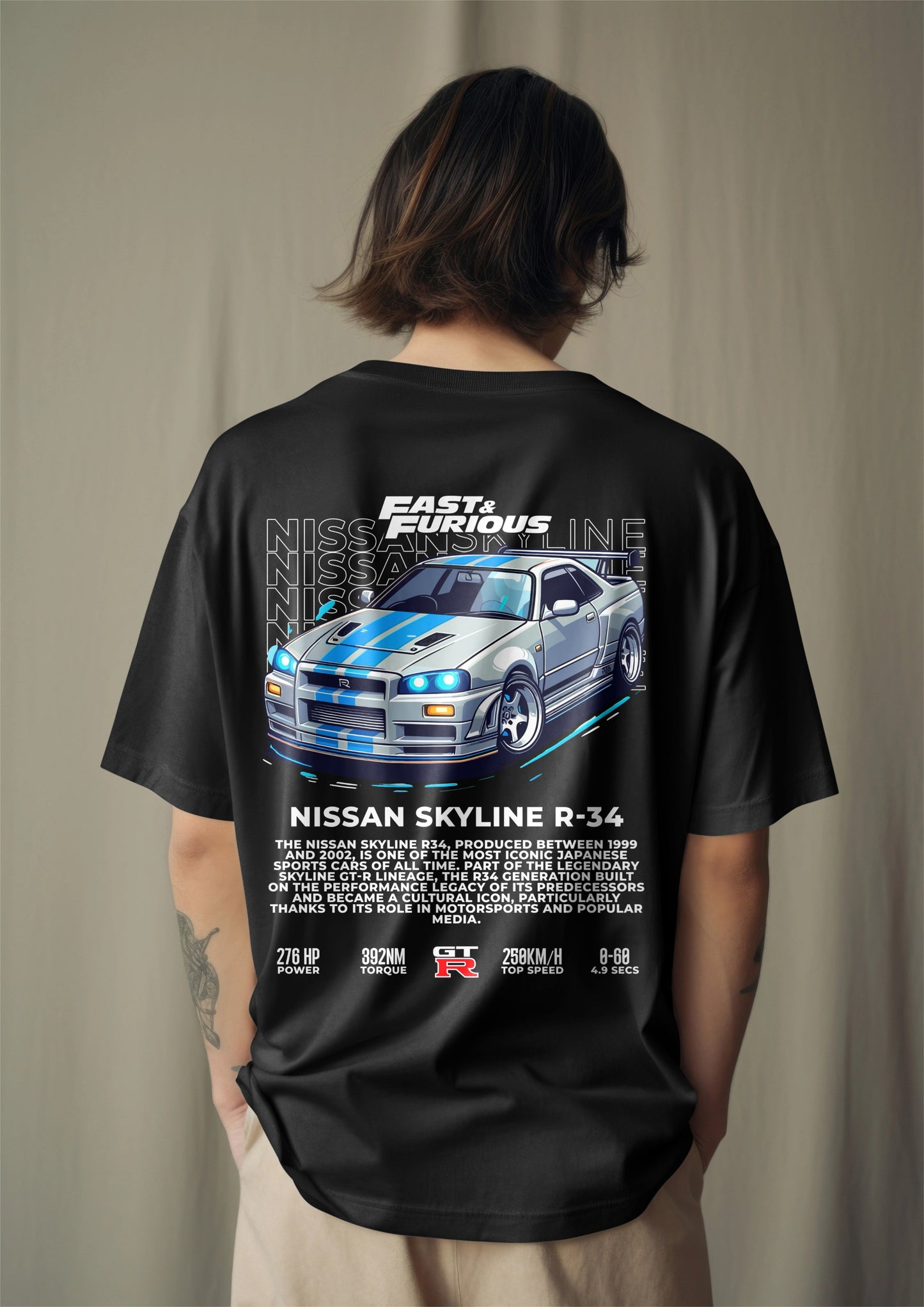 Fast & Furious Nissan Skyline R-34 Graphic Printed Oversized T-shirt Harble Outfits