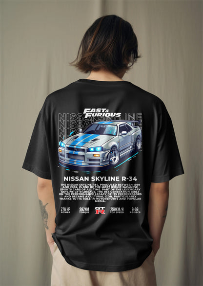 Fast & Furious Nissan Skyline R-34 Graphic Printed Oversized T-shirt Harble Outfits