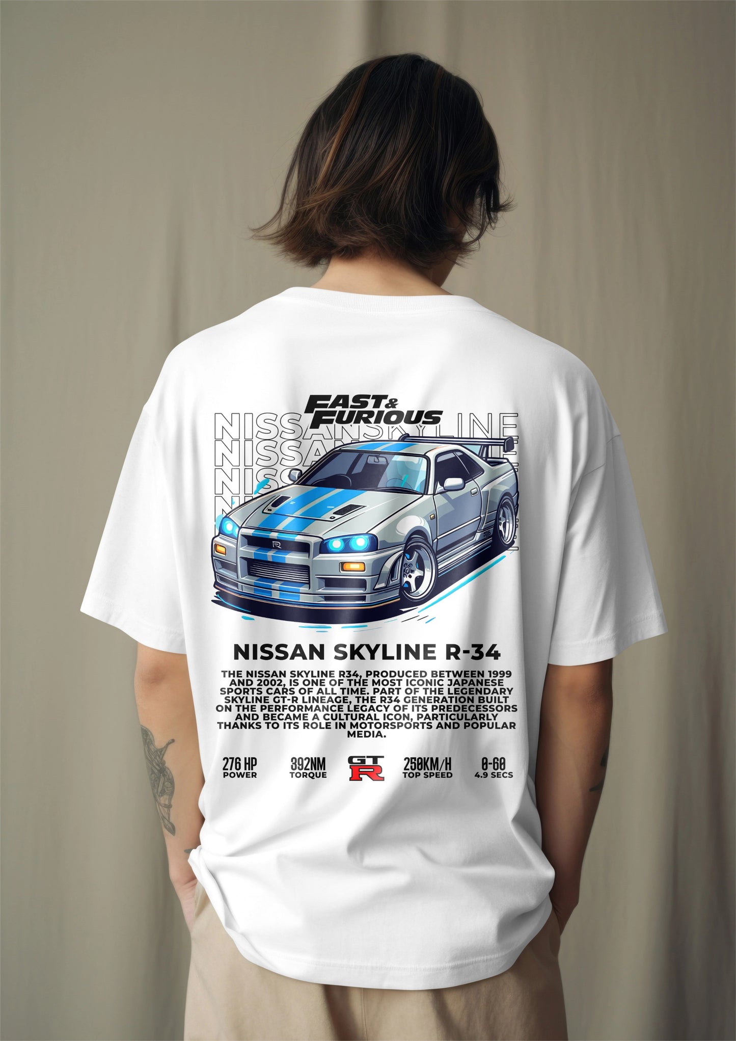 Fast & Furious Nissan Skyline R-34 Graphic Printed Oversized T-shirt Harble Outfits