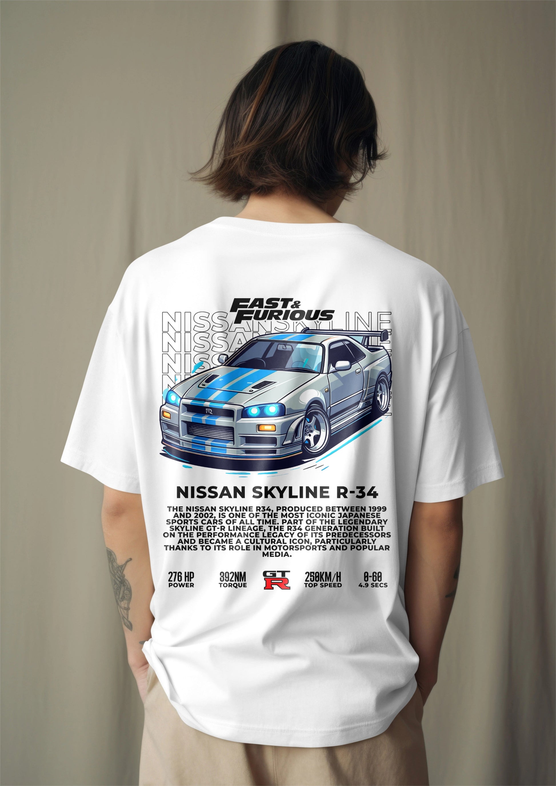 Fast & Furious Nissan Skyline R-34 Graphic Printed Oversized T-shirt Harble Outfits