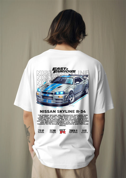 Fast & Furious Nissan Skyline R-34 Graphic Printed Oversized T-shirt Harble Outfits