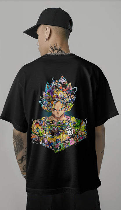 Goku - Super Saiyan Legacy Collage Graphic Printed Oversized T-shirt