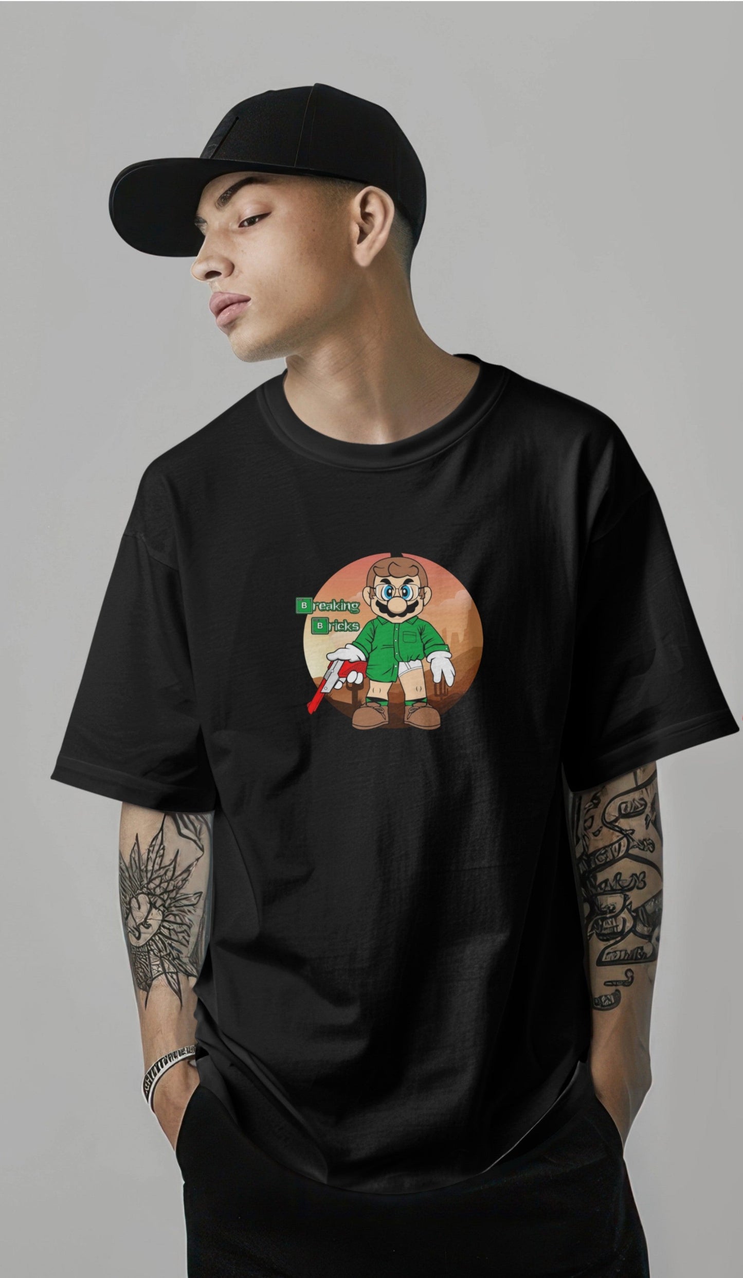Breaking Bricks Graphic Printed Oversized T-shirt - – Retro Remix Edition Harble Outfits