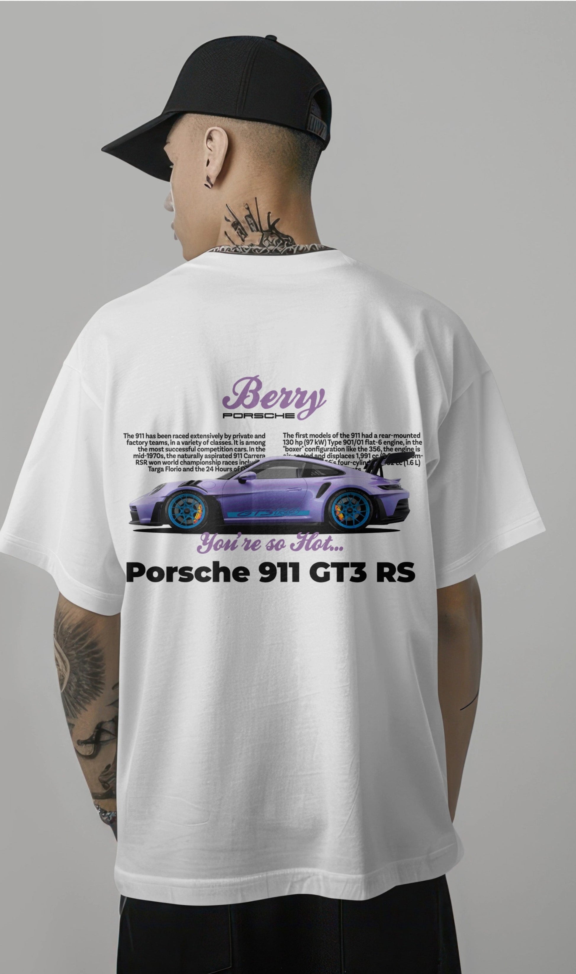 Porsche 911 GT3 RS Graphic Printed Oversized T-shirt - Berry Edition Harble Outfits