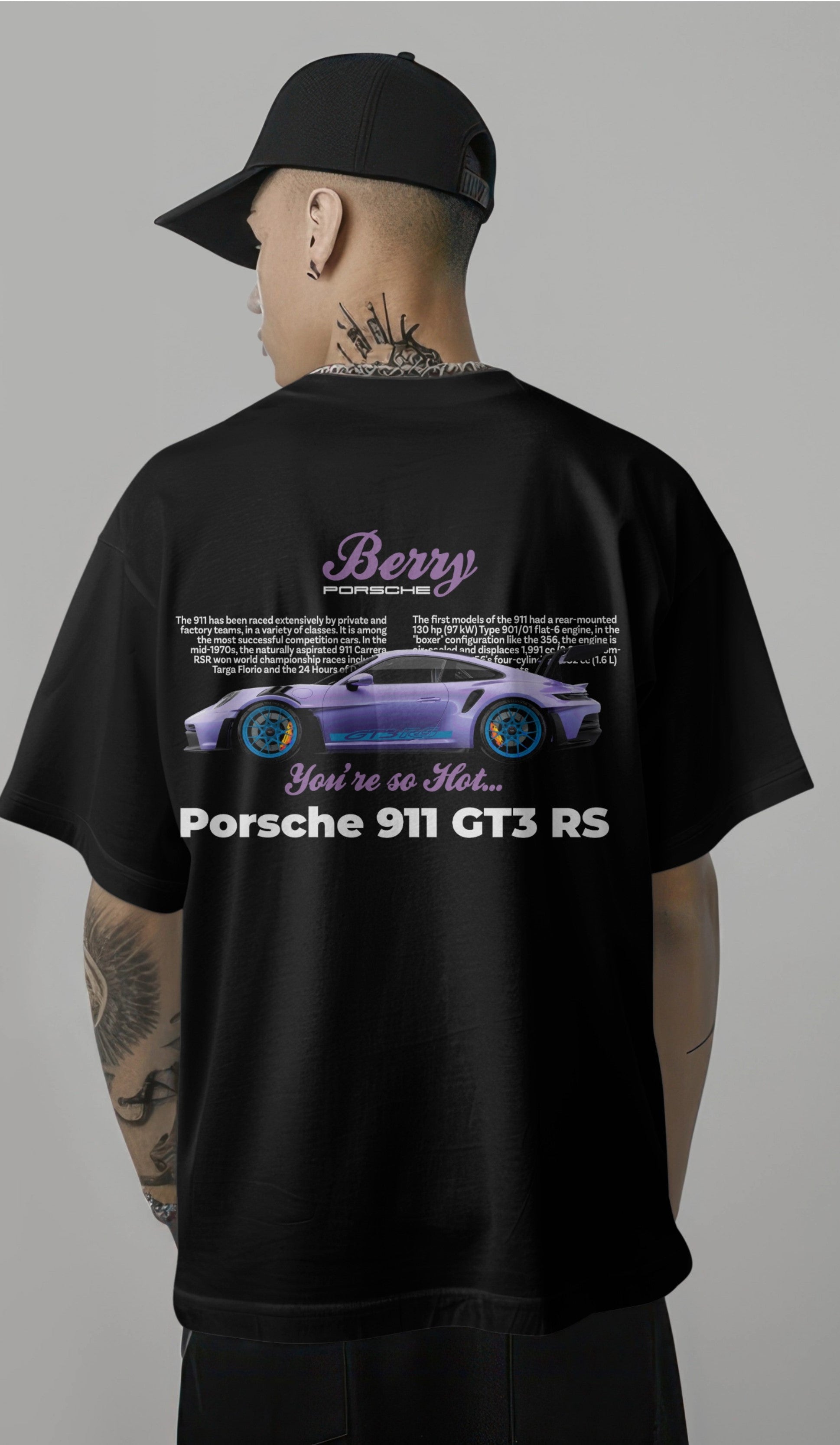 Porsche 911 GT3 RS Graphic Printed Oversized T-shirt - Berry Edition Harble Outfits