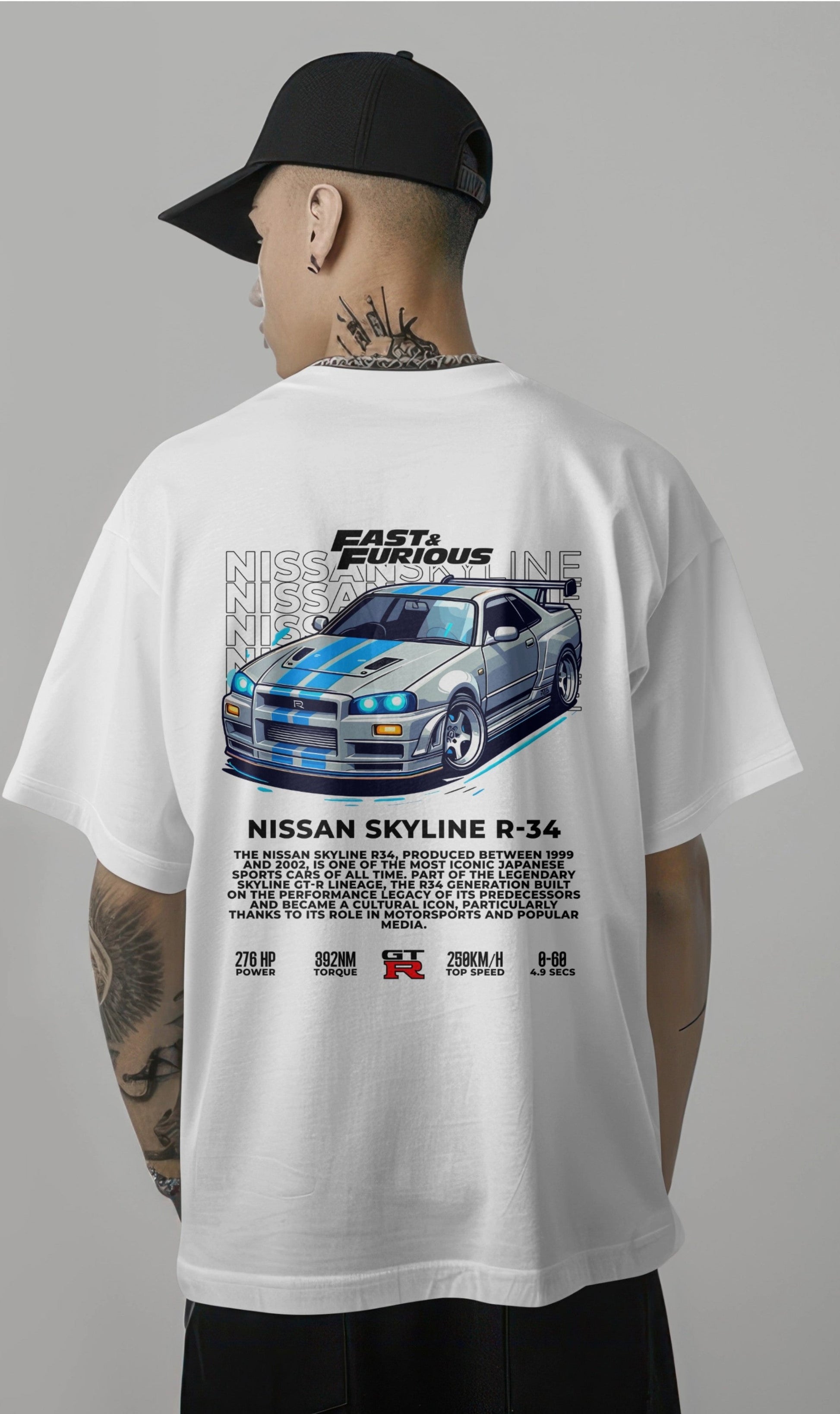 Fast & Furious Nissan Skyline R-34 Graphic Printed Oversized T-shirt Harble Outfits