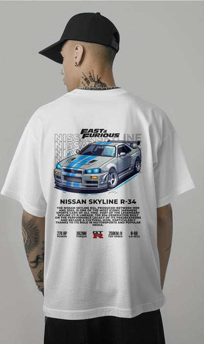 Fast & Furious Nissan Skyline R-34 Graphic Printed Oversized T-shirt Harble Outfits