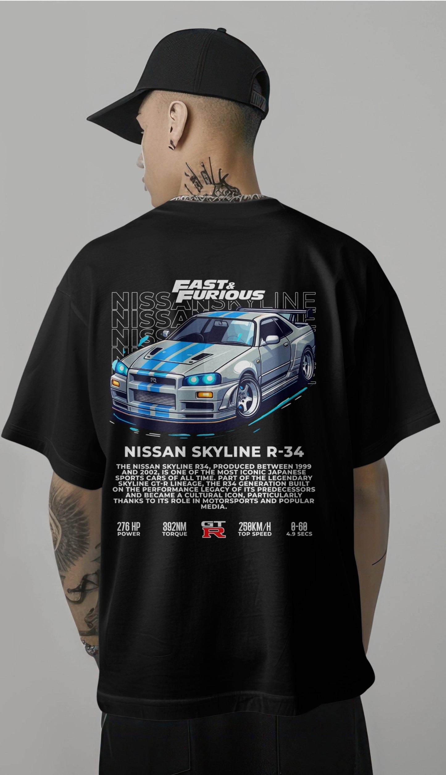 Fast & Furious Nissan Skyline R-34 Graphic Printed Oversized T-shirt Harble Outfits
