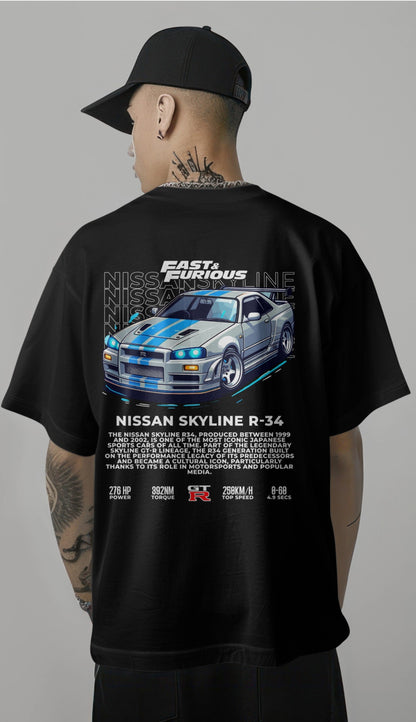 Fast & Furious Nissan Skyline R-34 Graphic Printed Oversized T-shirt Harble Outfits