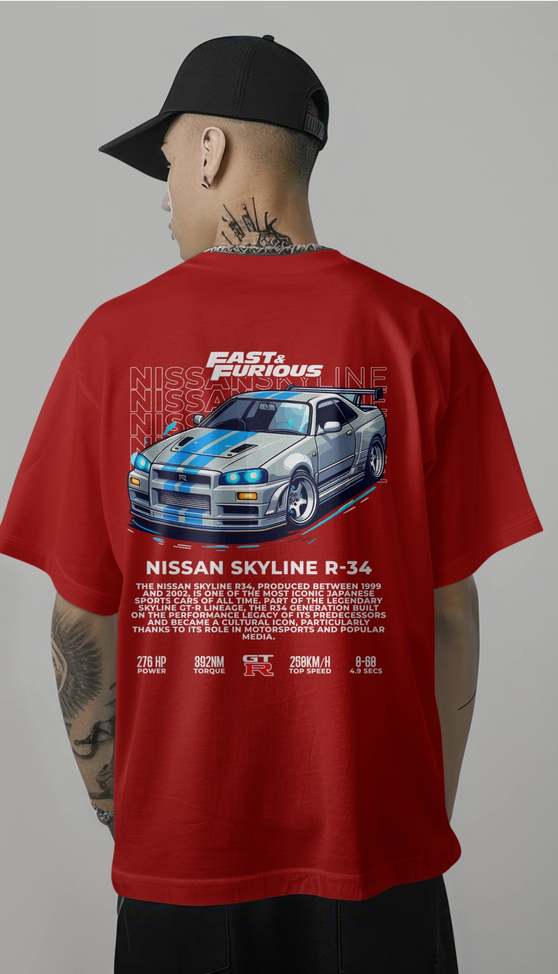 Fast & Furious Nissan Skyline R-34 Graphic Printed Oversized T-shirt Harble Outfits