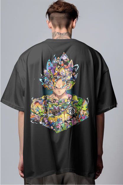 Goku - Super Saiyan Legacy Collage Graphic Printed Oversized T-shirt