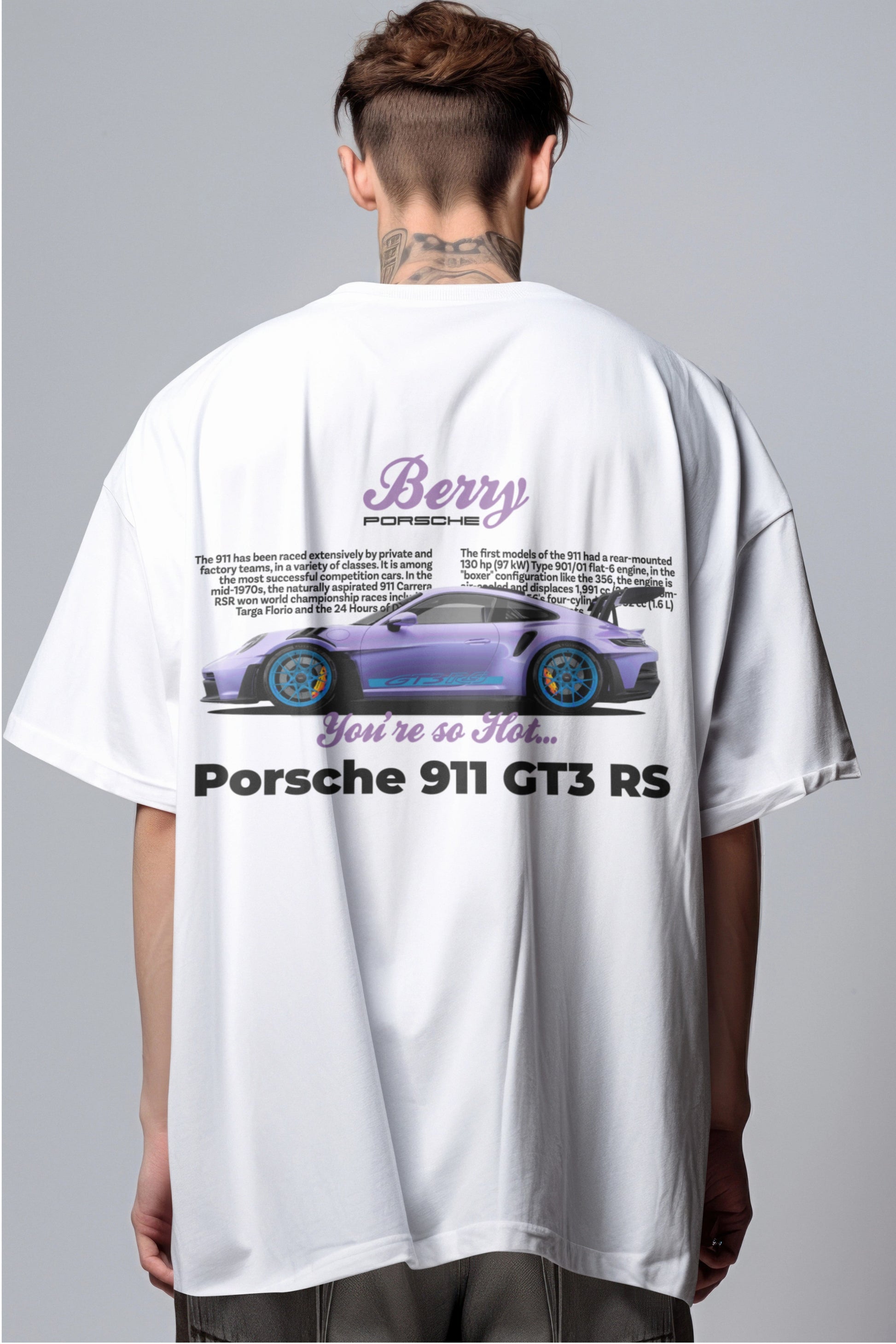 Porsche 911 GT3 RS Graphic Printed Oversized T-shirt - Berry Edition Harble Outfits
