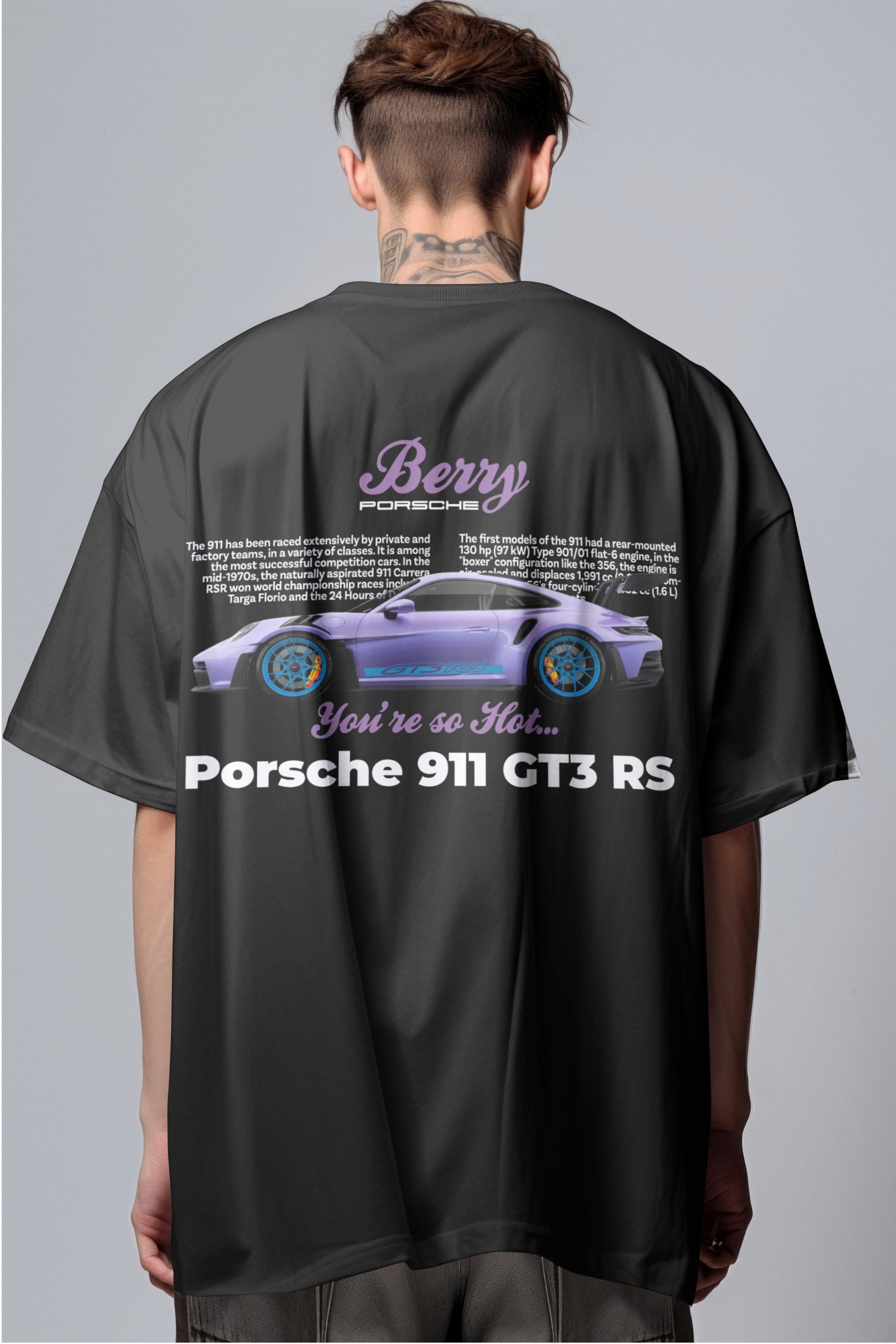 Porsche 911 GT3 RS Graphic Printed Oversized T-shirt - Berry Edition Harble Outfits