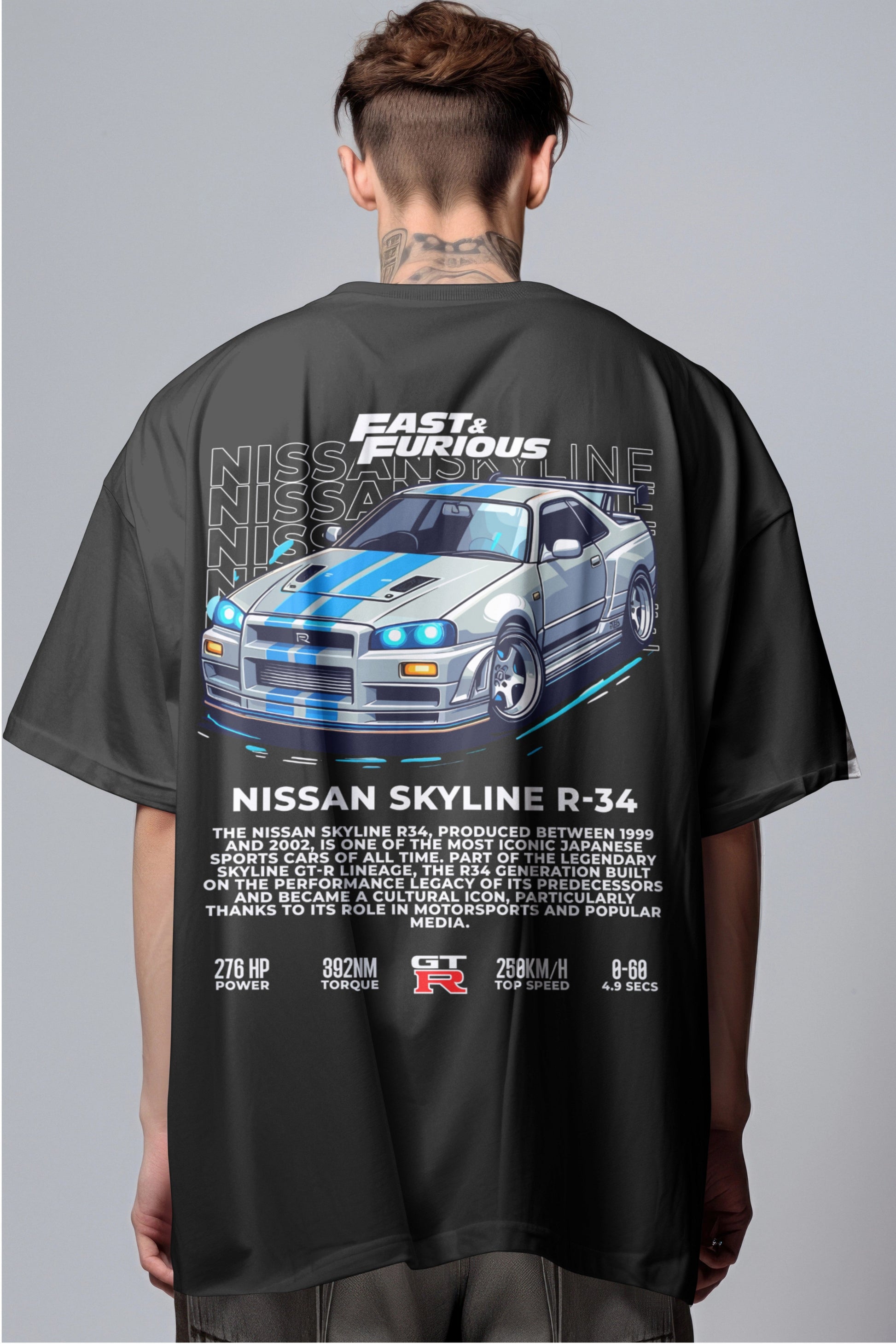 Fast & Furious Nissan Skyline R-34 Graphic Printed Oversized T-shirt Harble Outfits