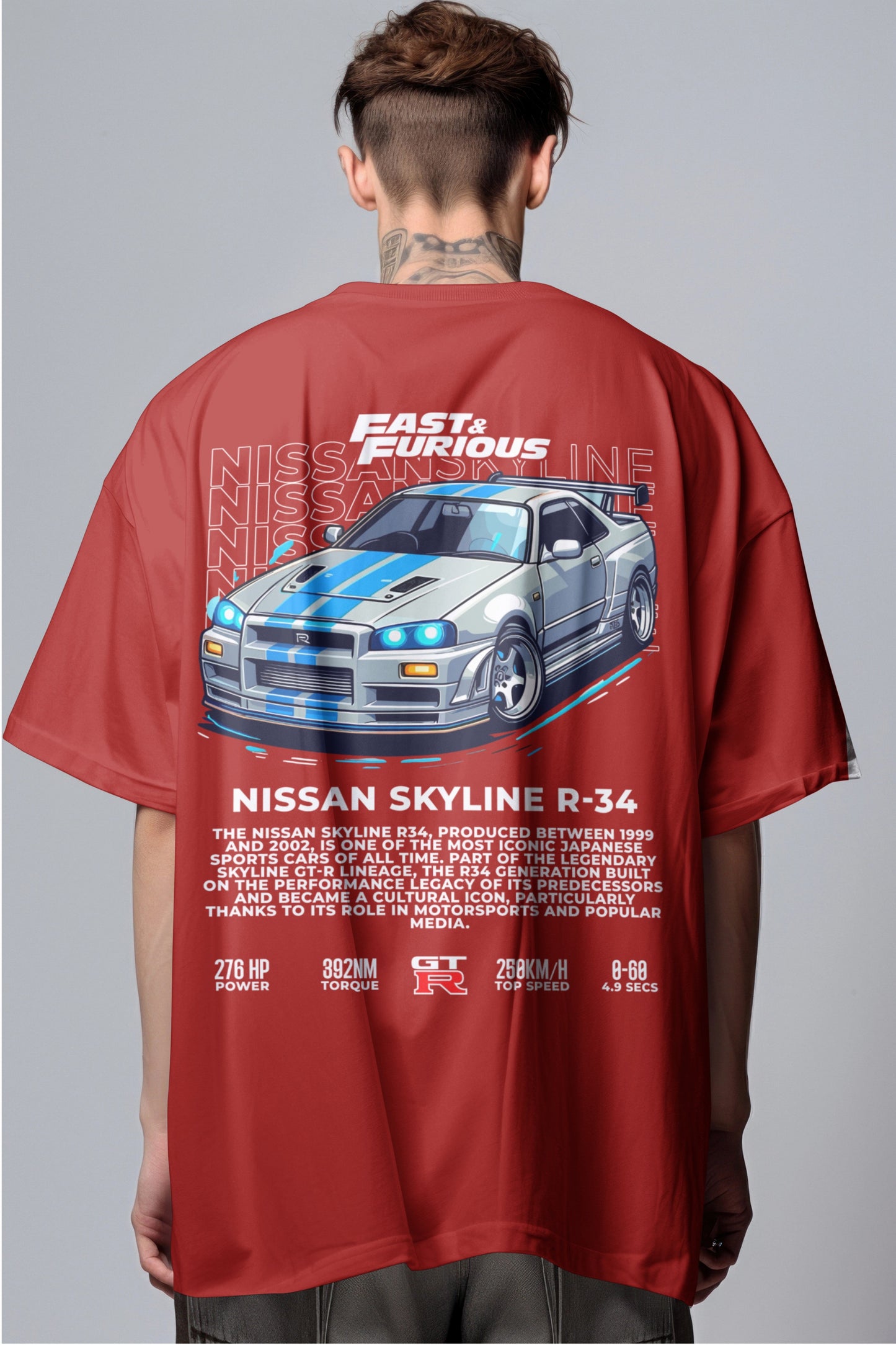 Fast & Furious Nissan Skyline R-34 Graphic Printed Oversized T-shirt Harble Outfits