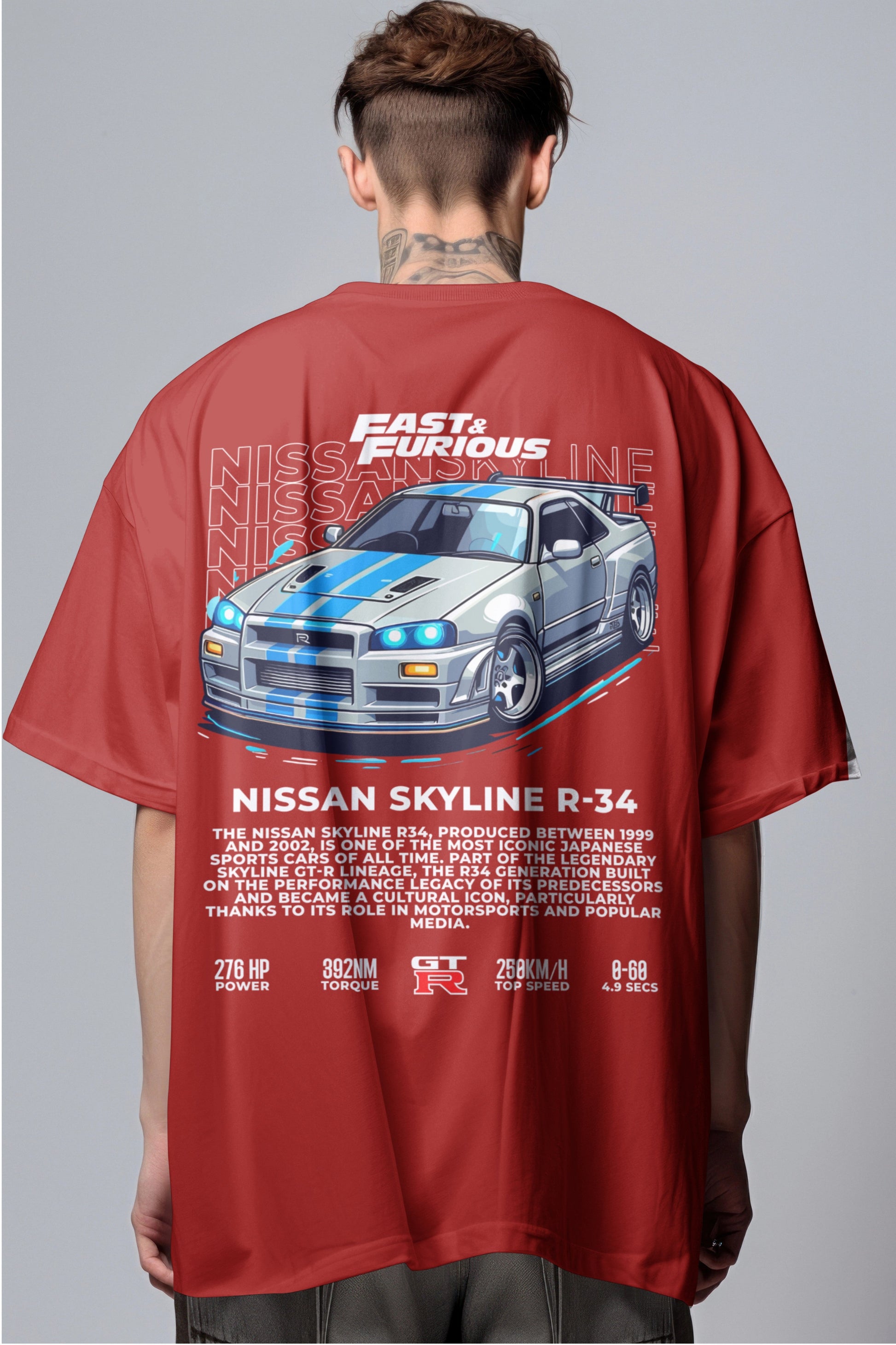Fast & Furious Nissan Skyline R-34 Graphic Printed Oversized T-shirt Harble Outfits