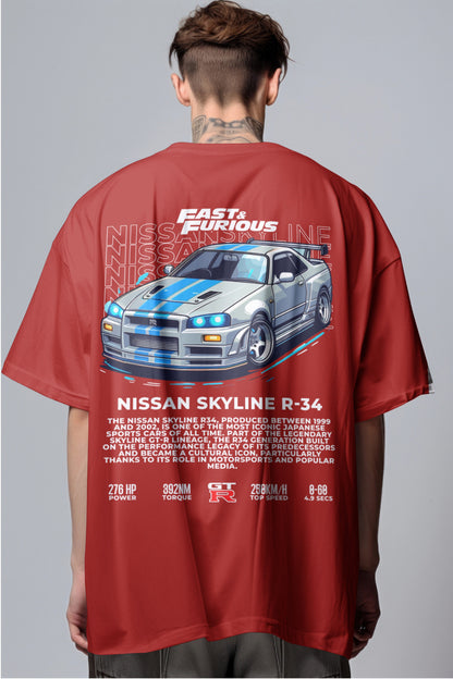 Fast & Furious Nissan Skyline R-34 Graphic Printed Oversized T-shirt Harble Outfits
