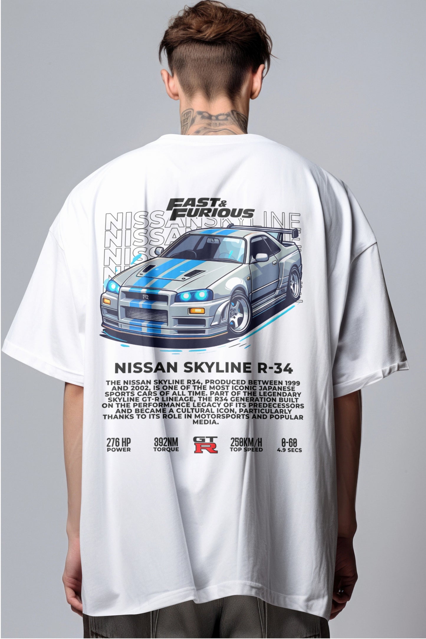 Fast & Furious Nissan Skyline R-34 Graphic Printed Oversized T-shirt Harble Outfits
