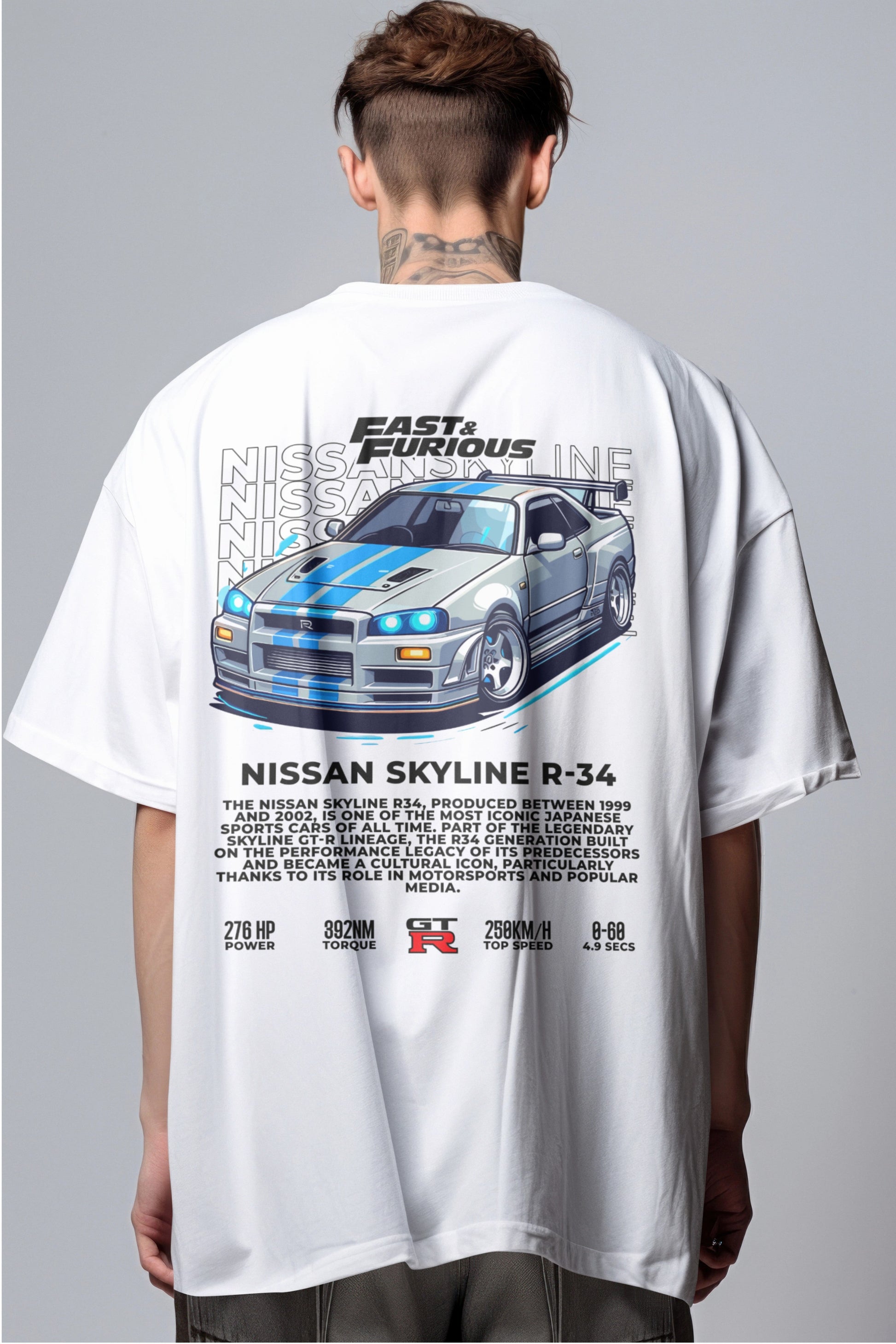 Fast & Furious Nissan Skyline R-34 Graphic Printed Oversized T-shirt Harble Outfits