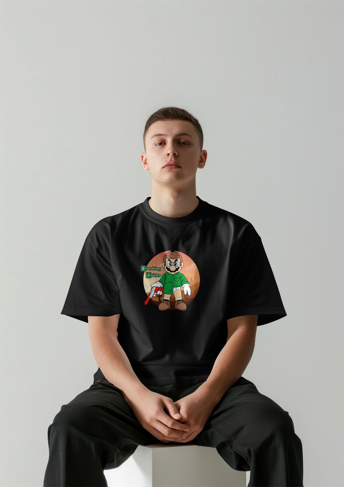 Breaking Bricks Graphic Printed Oversized T-shirt - – Retro Remix Edition Harble Outfits