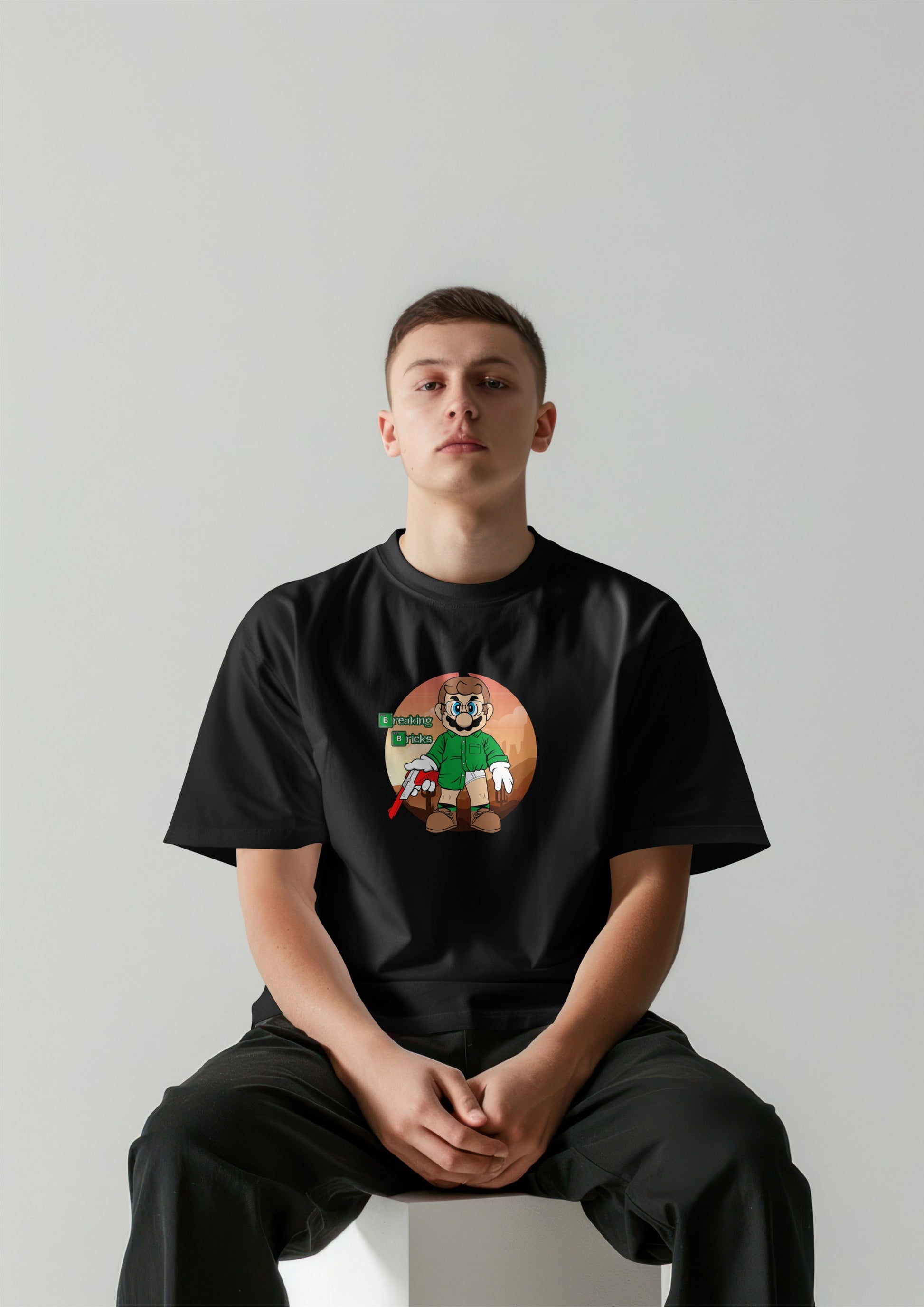 Breaking Bricks Graphic Printed Oversized T-shirt - – Retro Remix Edition Harble Outfits