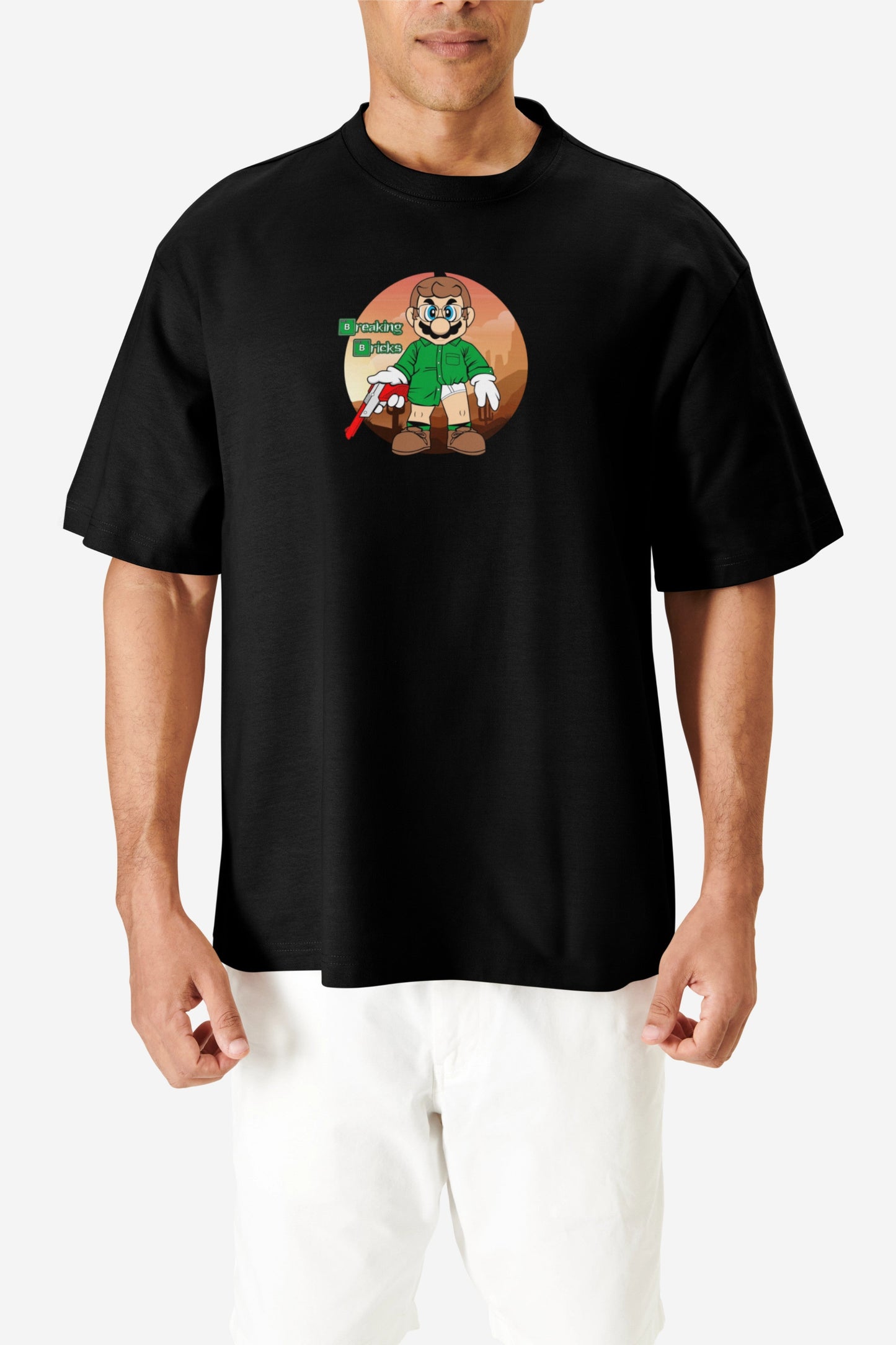 Breaking Bricks Graphic Printed Oversized T-shirt - – Retro Remix Edition Harble Outfits