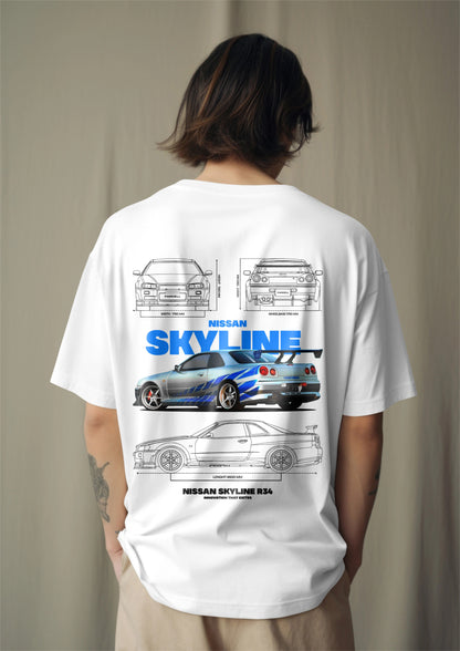 Nissan Skyline R-34 Graphic Printed Oversized T-shirt Harble Outfits