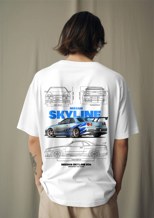 Nissan Skyline R-34 Graphic Printed Oversized T-shirt Harble Outfits