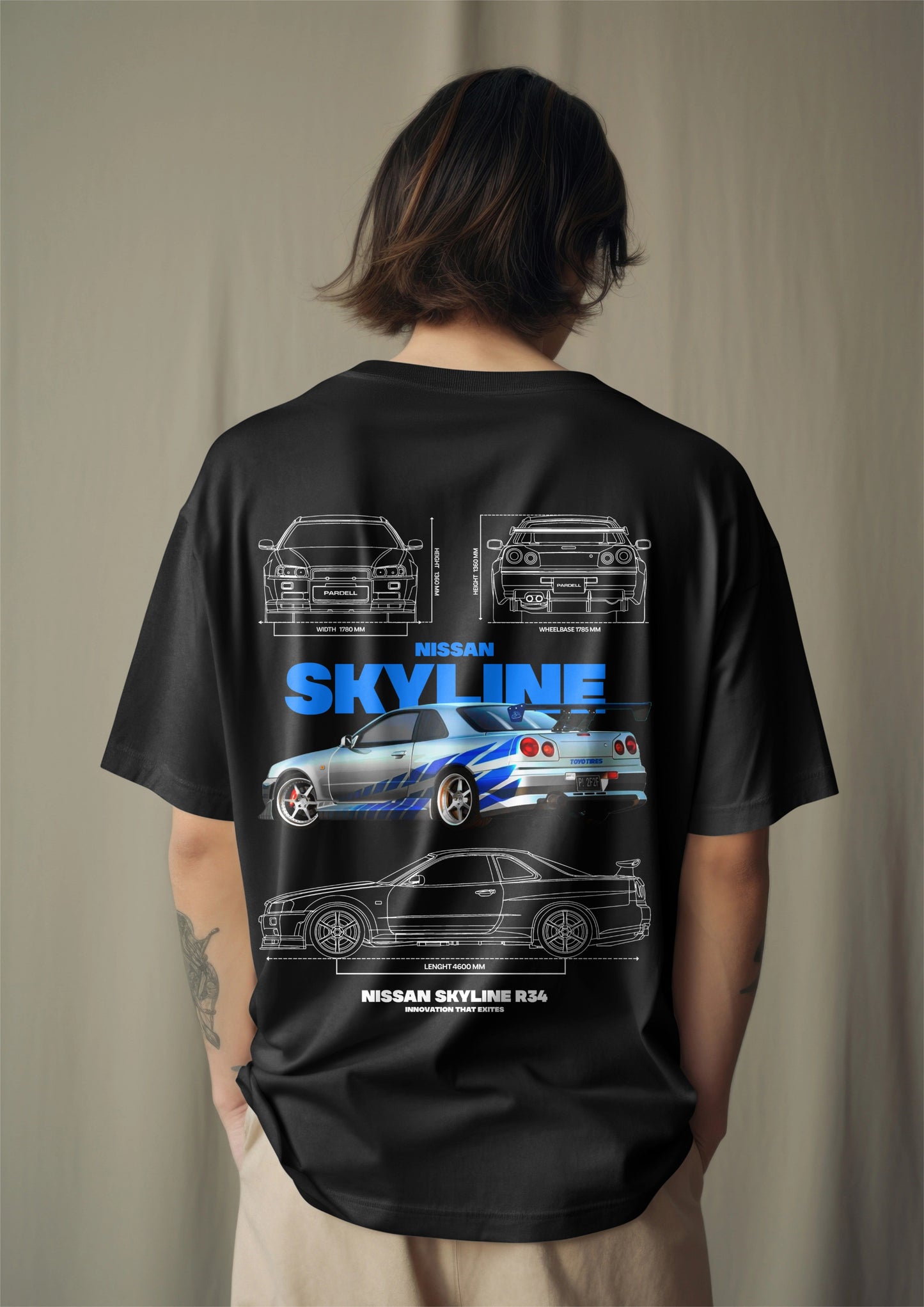 Nissan Skyline R-34 Graphic Printed Oversized T-shirt Harble Outfits