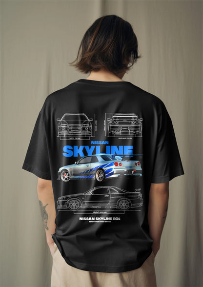 Nissan Skyline R-34 Graphic Printed Oversized T-shirt Harble Outfits