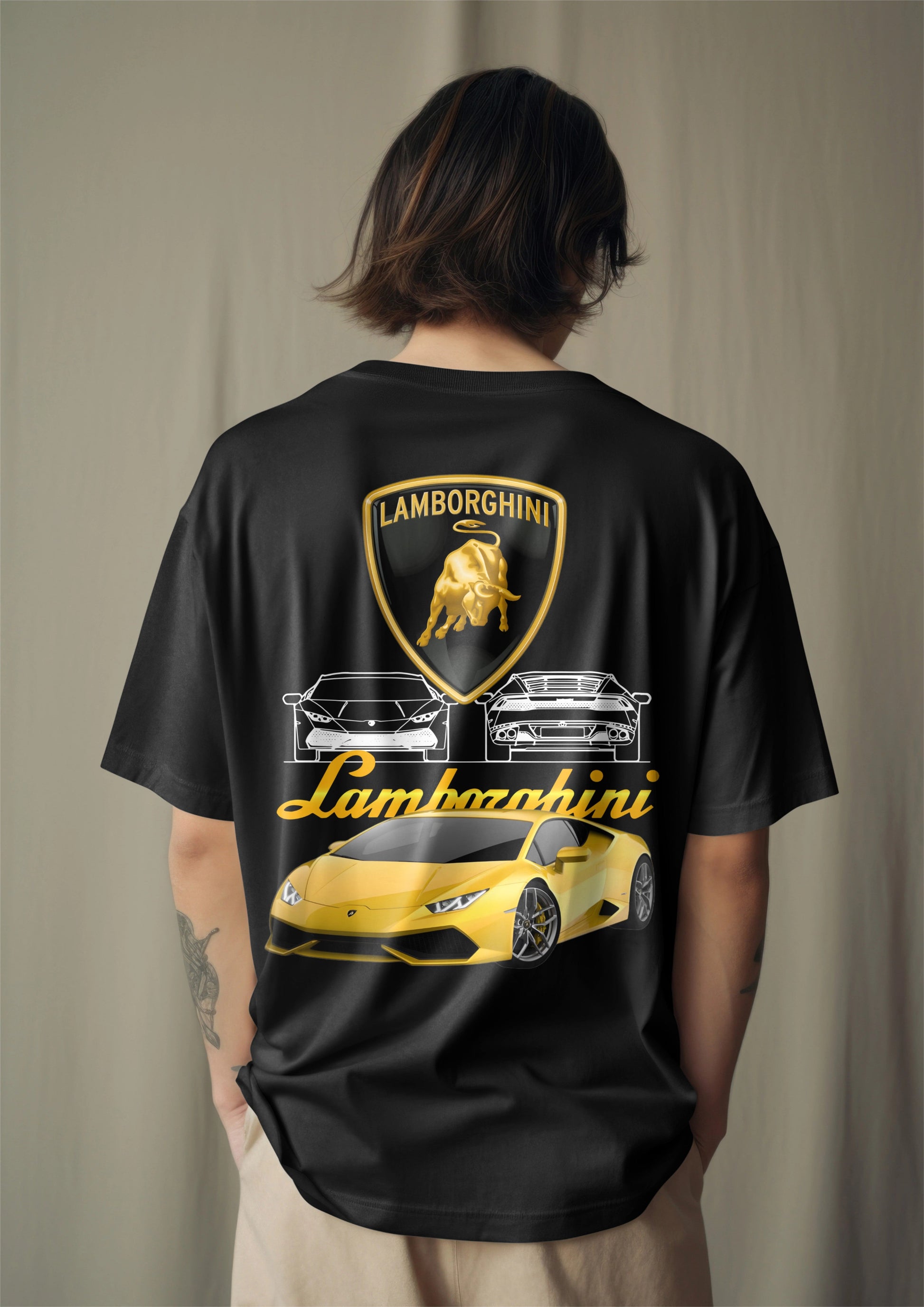 Lamborghini Huracan Yellow Graphic Printed Oversized T-shirt Harble Outfits