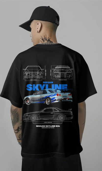 Nissan Skyline R-34 Graphic Printed Oversized T-shirt Harble Outfits