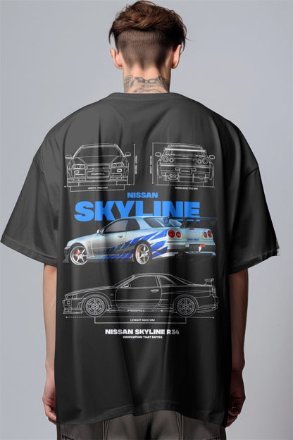 Nissan Skyline R-34 Graphic Printed Oversized T-shirt Harble Outfits