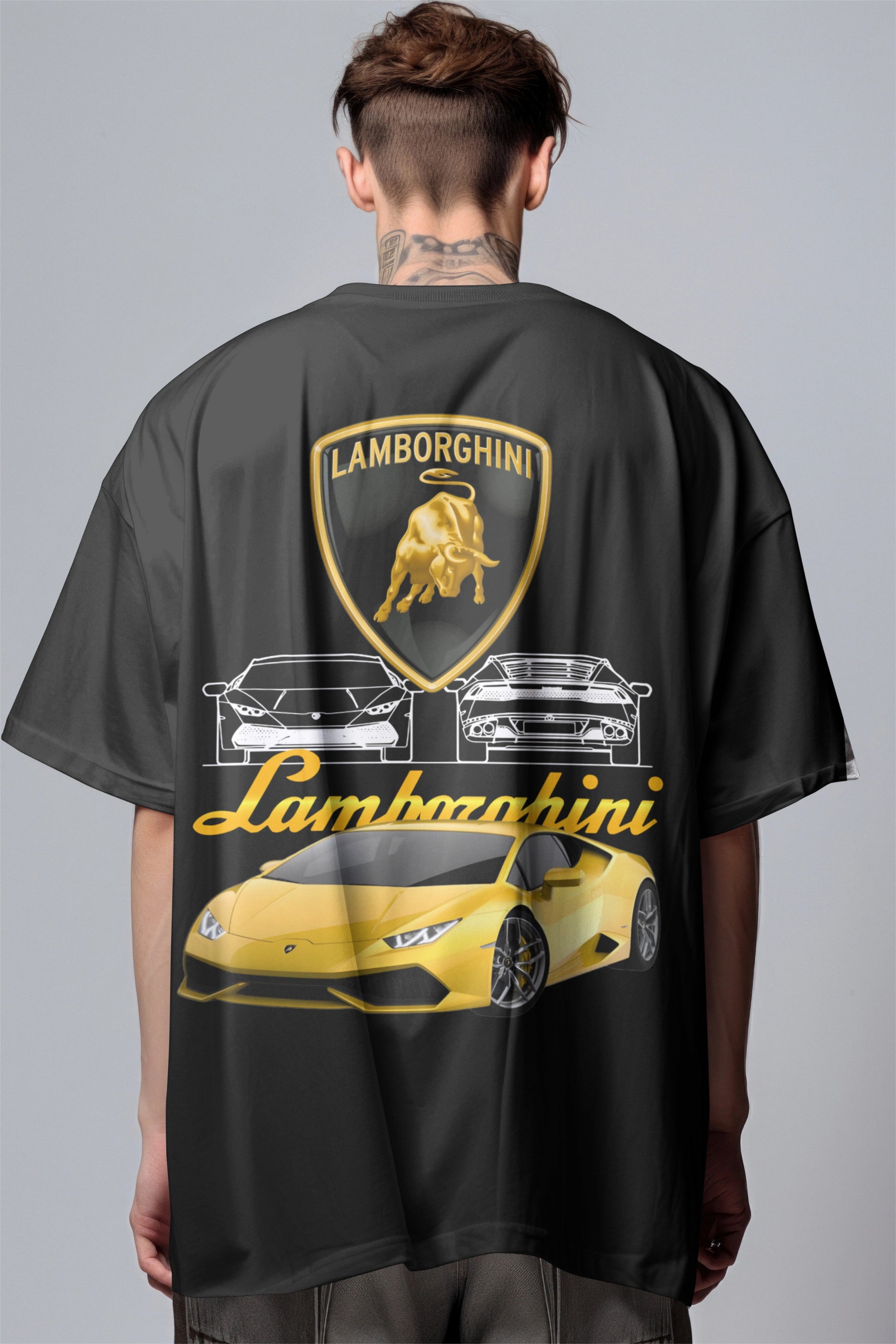 Lamborghini Huracan Yellow Graphic Printed Oversized T-shirt Harble Outfits