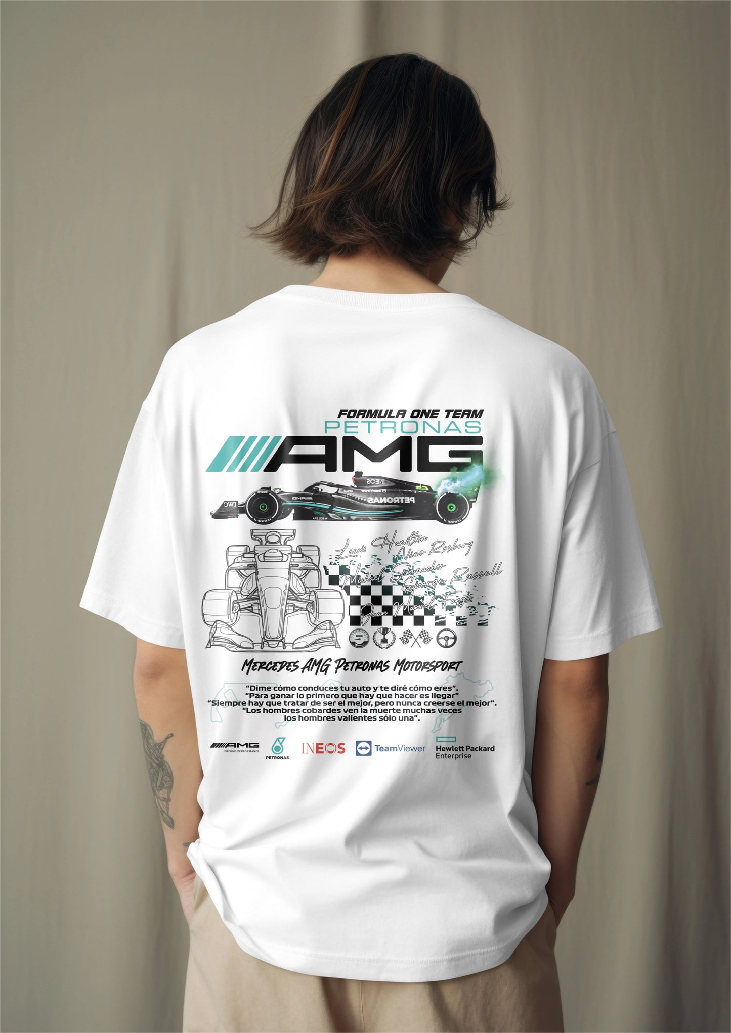 F1 Mercedes AMG Petronas 1 Printed Oversized T-shirt Harble Outfits